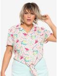 Her Universe Disney The Little Mermaid 30th Anniversary Flounder & Sebastian Tie Front Girls Woven Button-Up Plus Size, MULTI, hi-res