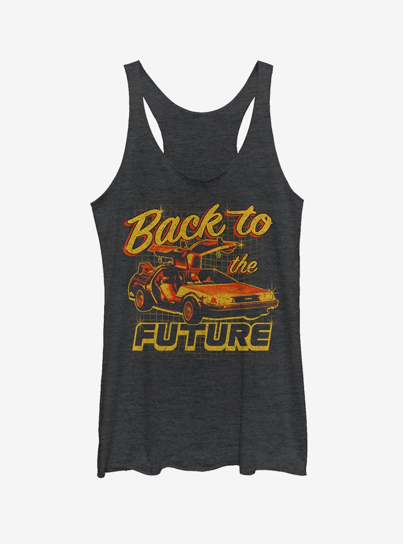 DeLorean Schematic Print Girls Tank, BLK HTR, hi-res