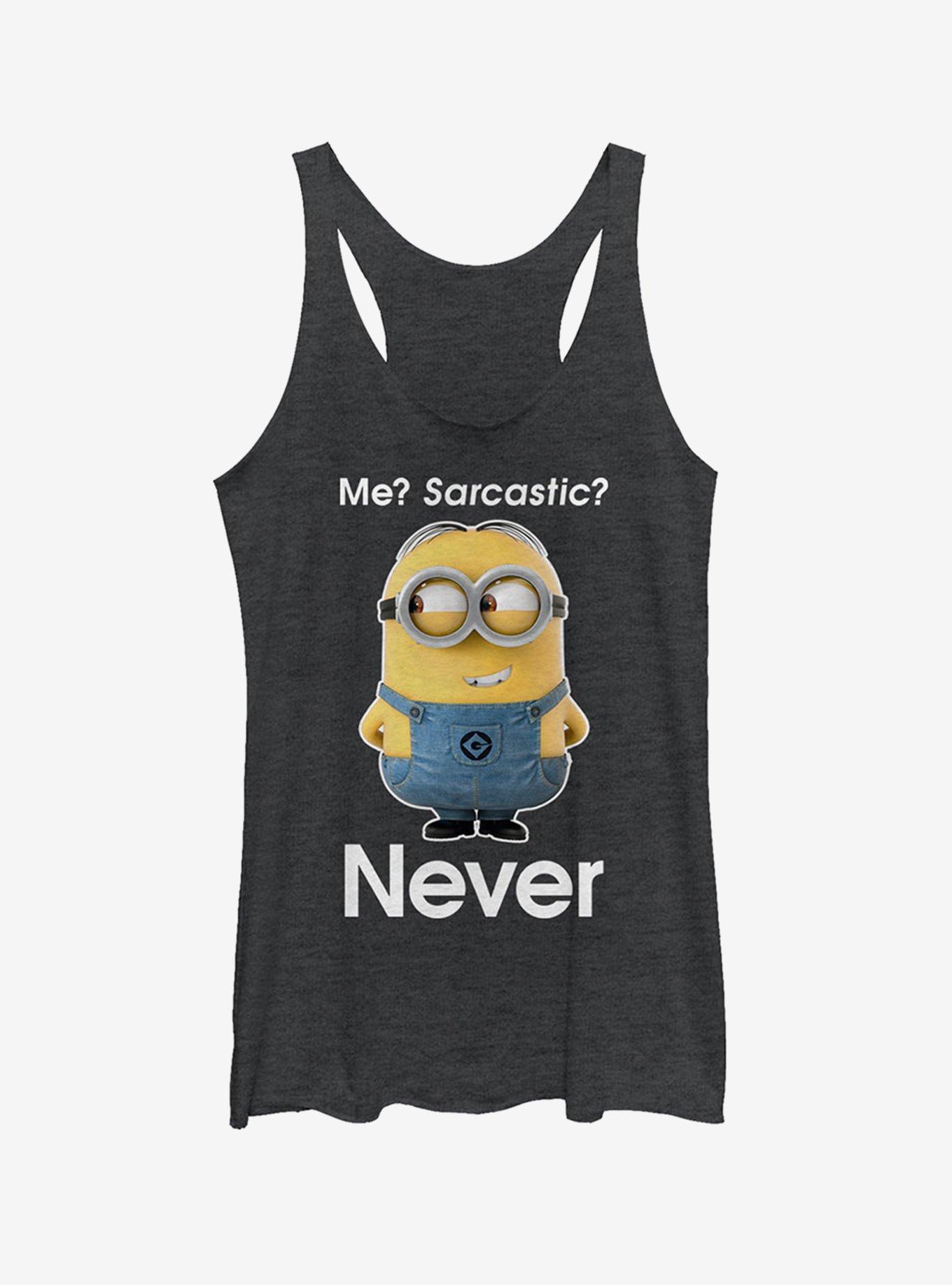 Minion Never Sarcastic Girls Tank, BLK HTR, hi-res