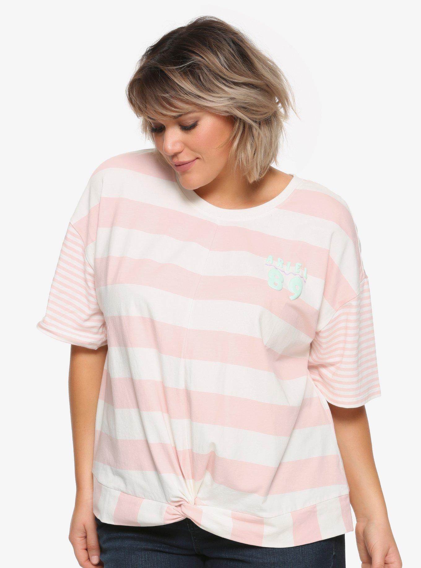 Disney The Little Mermaid 30th Anniversary Girls Striped Twist Front Top Plus Size, MULTI, hi-res