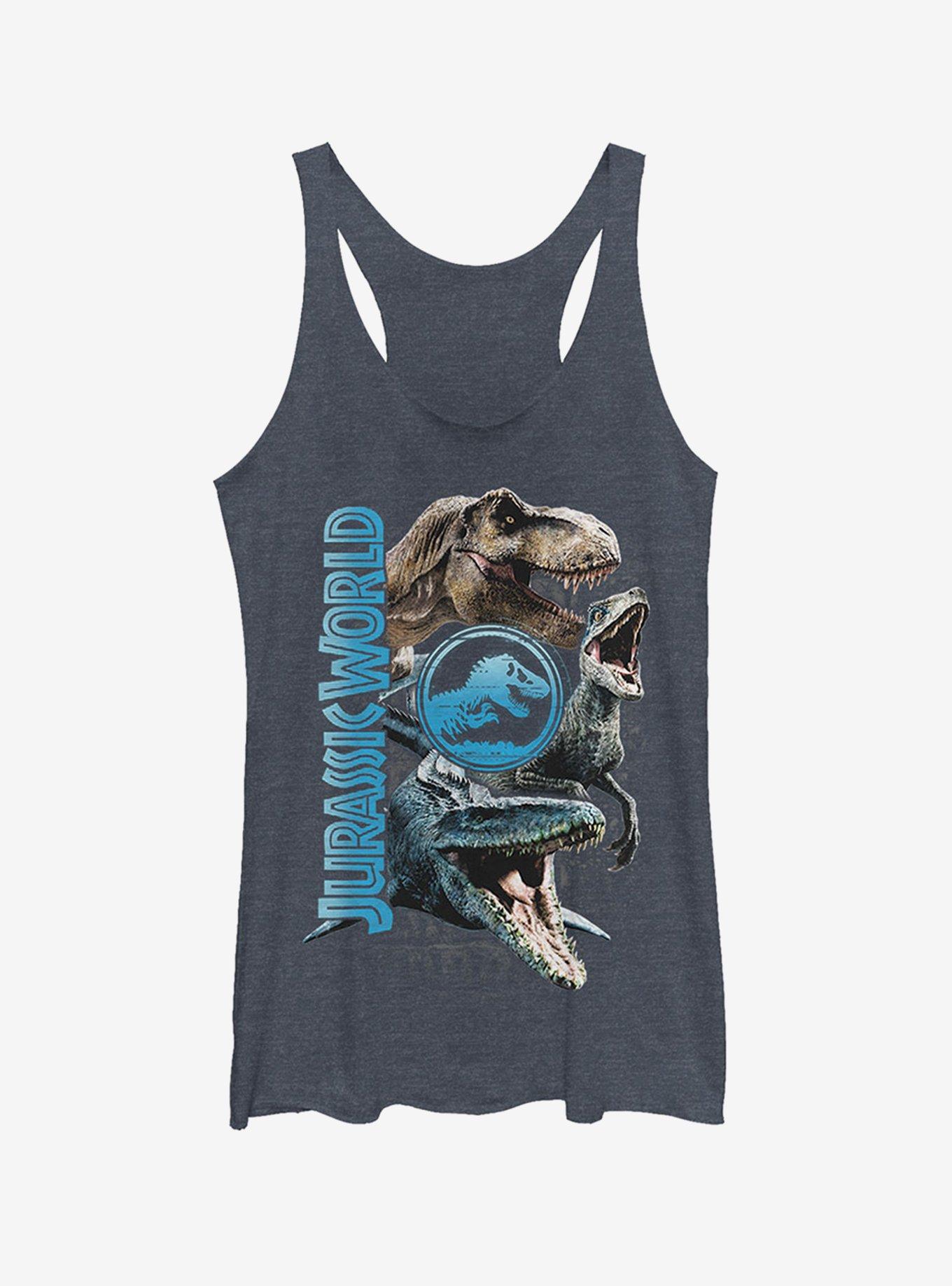 Jurassic World Fallen Kingdom Dinosaur Montage Girls Tank, NAVY HTR, hi-res