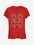 Velociraptor Ugly Christmas Sweater Girls T-Shirt, RED, hi-res