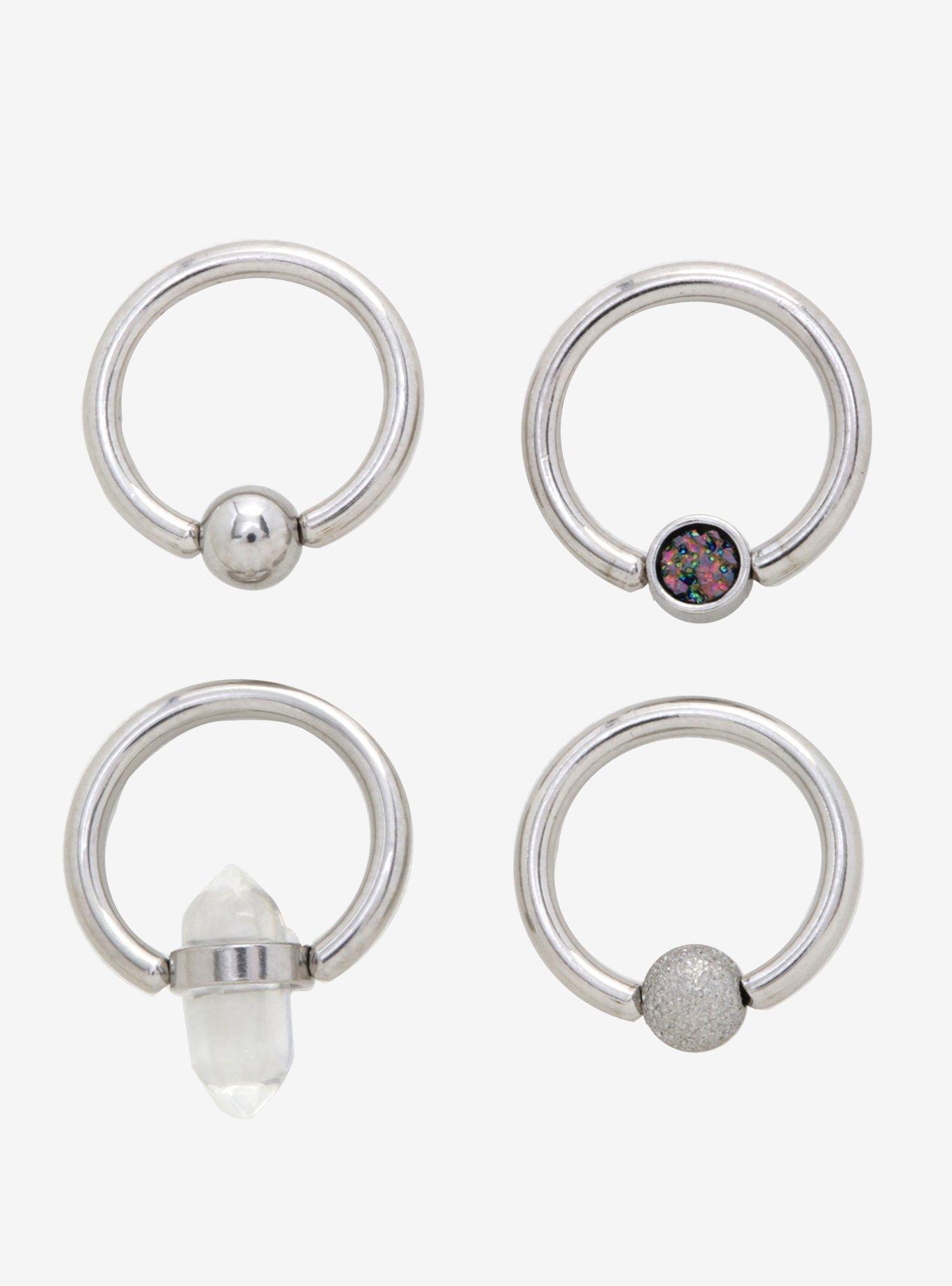 Steel Gem Crystal Captive Hoop 4 Pack, MULTI, hi-res