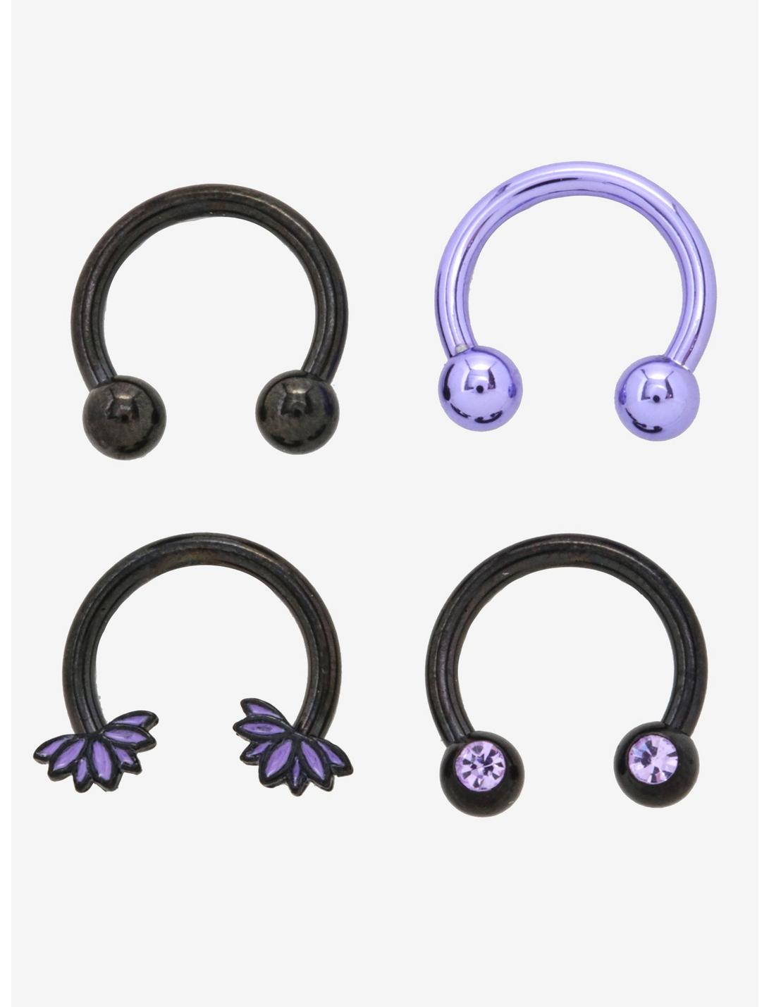 Steel Purple & Black Flower Circular Barbell 4 Pack, MULTI, hi-res