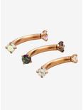 Steel Gold Prong Multicolor CZ Eyebrow Barbells 3 Pack, MULTI, hi-res