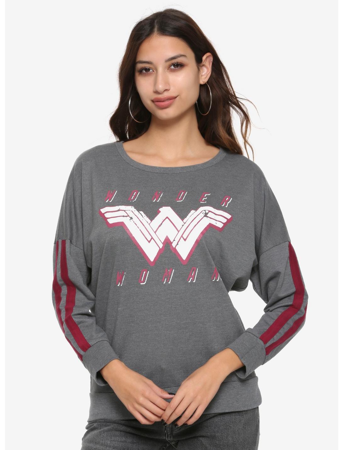 DC Wonder Woman Logo Retro Girls Athletic Sweater, CHARCOAL HEATHER, hi-res