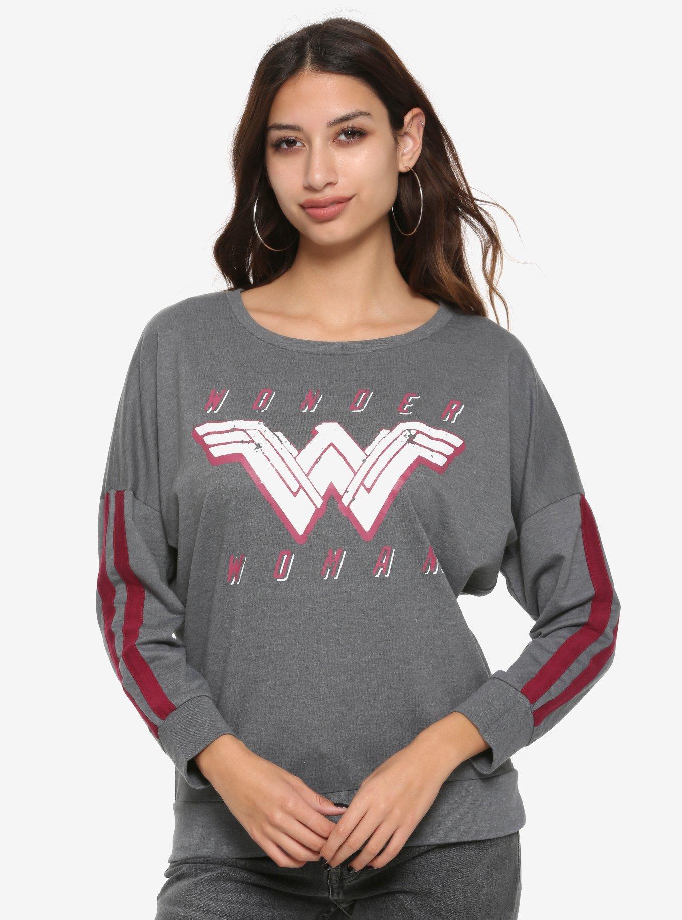 DC Wonder Woman Logo Retro Girls Athletic Sweater, CHARCOAL HEATHER, hi-res