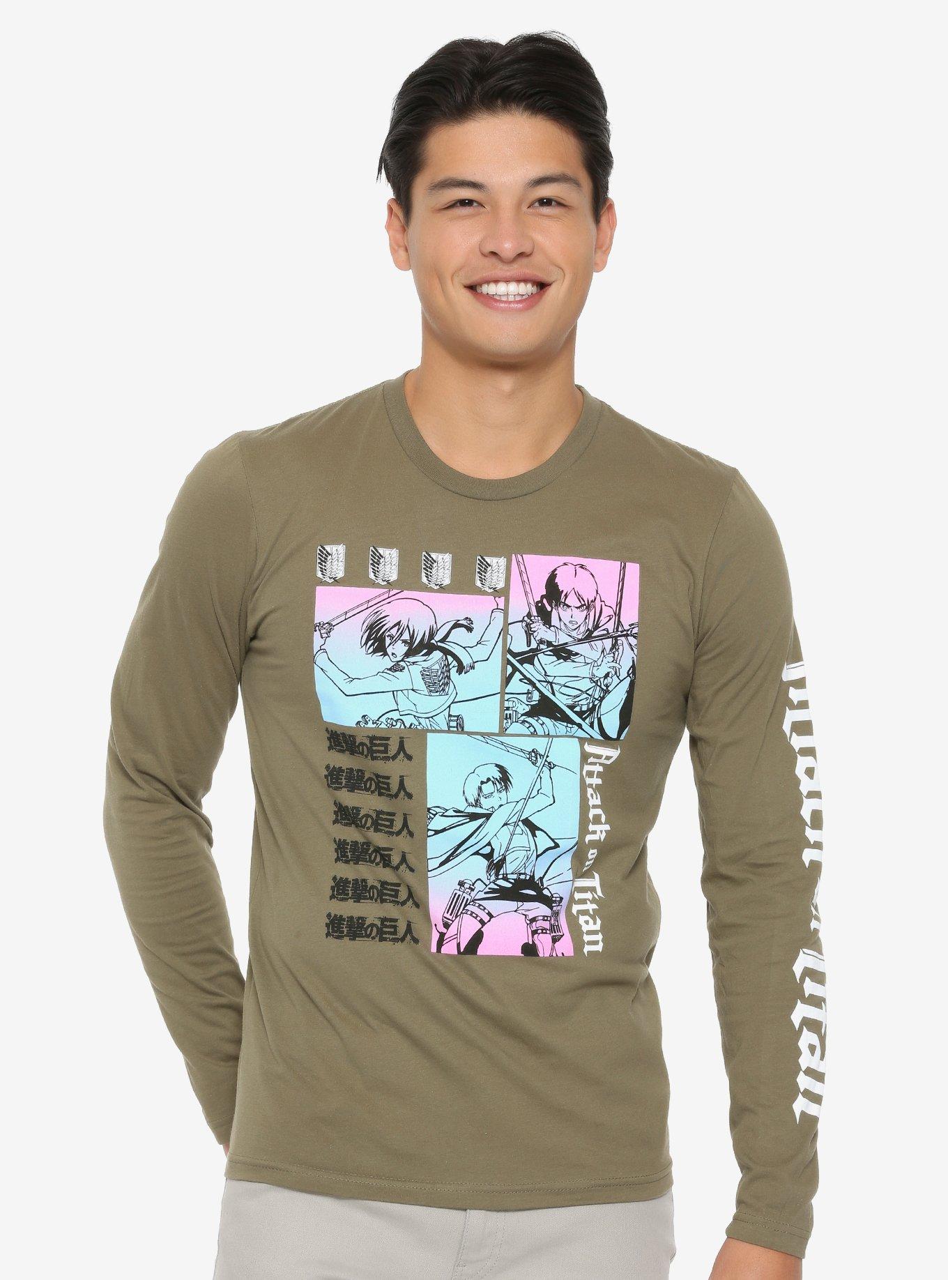 Attack On Titan Character Long Sleeve T-Shirt, GREEN, hi-res