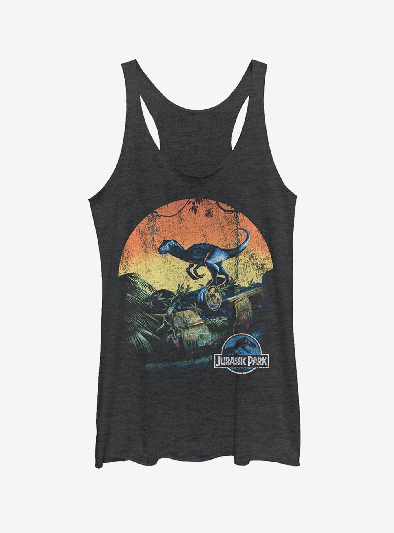 Retro Raptor Sunset Girls Tank, BLK HTR, hi-res