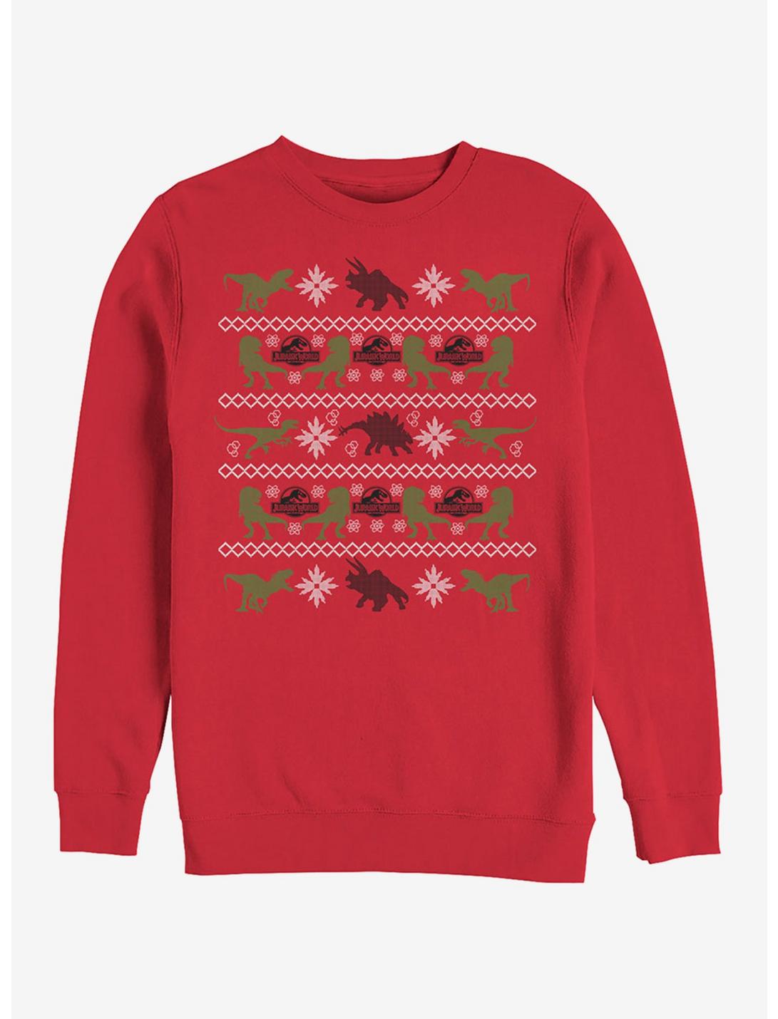 Velociraptor Ugly Christmas Sweater Sweatshirt, RED, hi-res