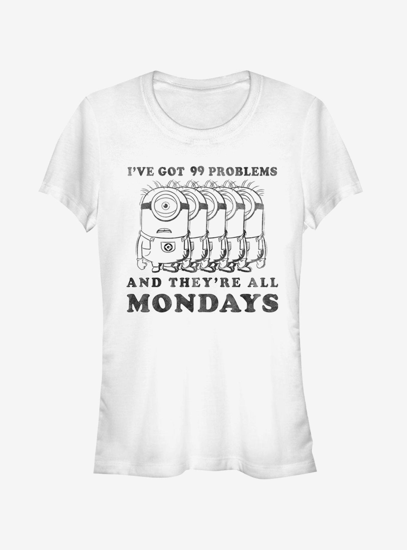 Minion Monday Problems Girls T-Shirt, WHITE, hi-res