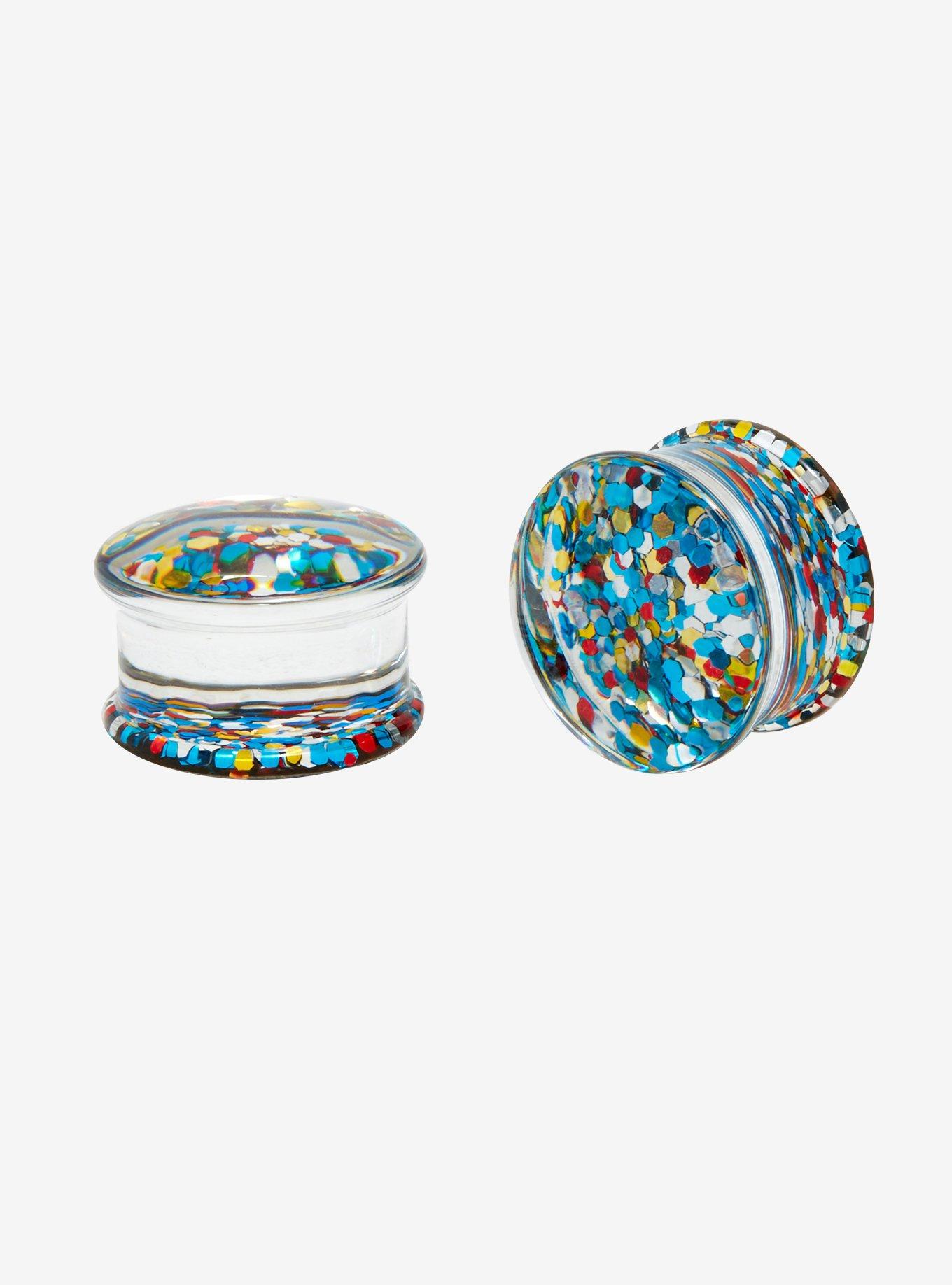 Acrylic Red Blue & Yellow Glitter Plug 2 Pack, MULTI, hi-res