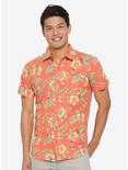Rick And Morty Tropical Floral Woven Button-Up - BoxLunch Exclusive, RED, hi-res