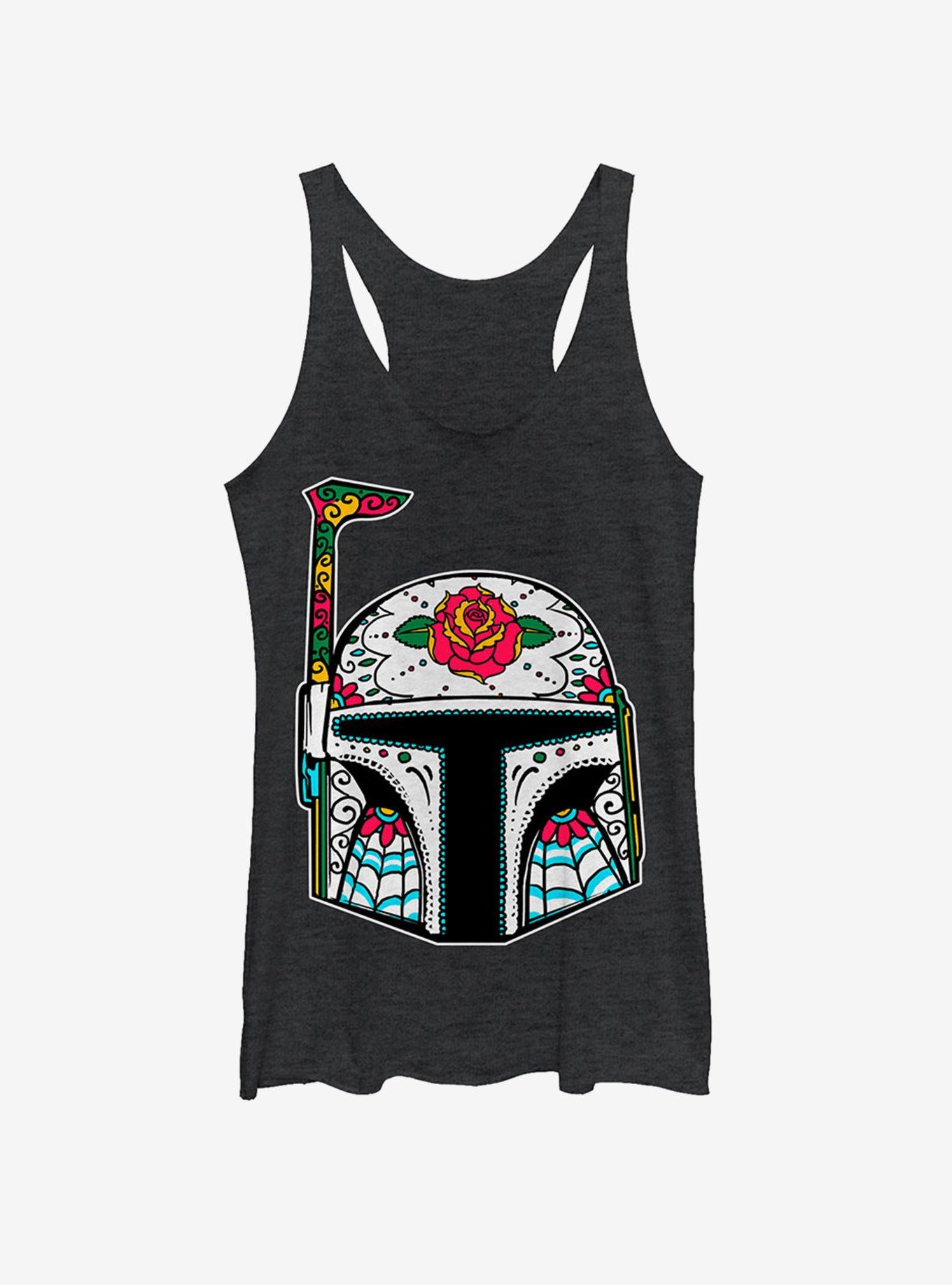 Rose Sugar Skull Boba Fett Girls Tank, BLK HTR, hi-res