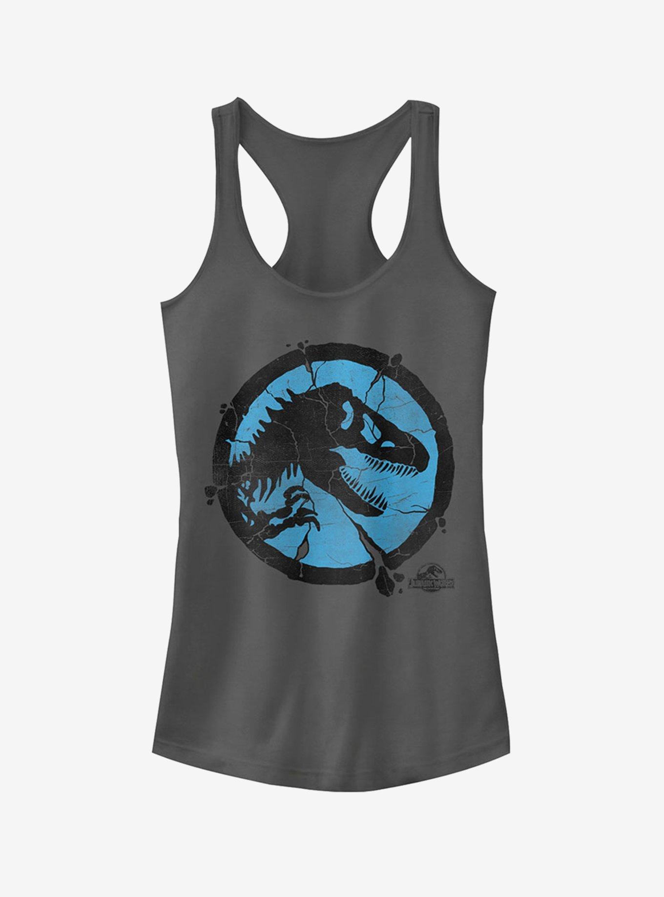 Cracked T. Rex Logo Girls Tank, CHARCOAL, hi-res