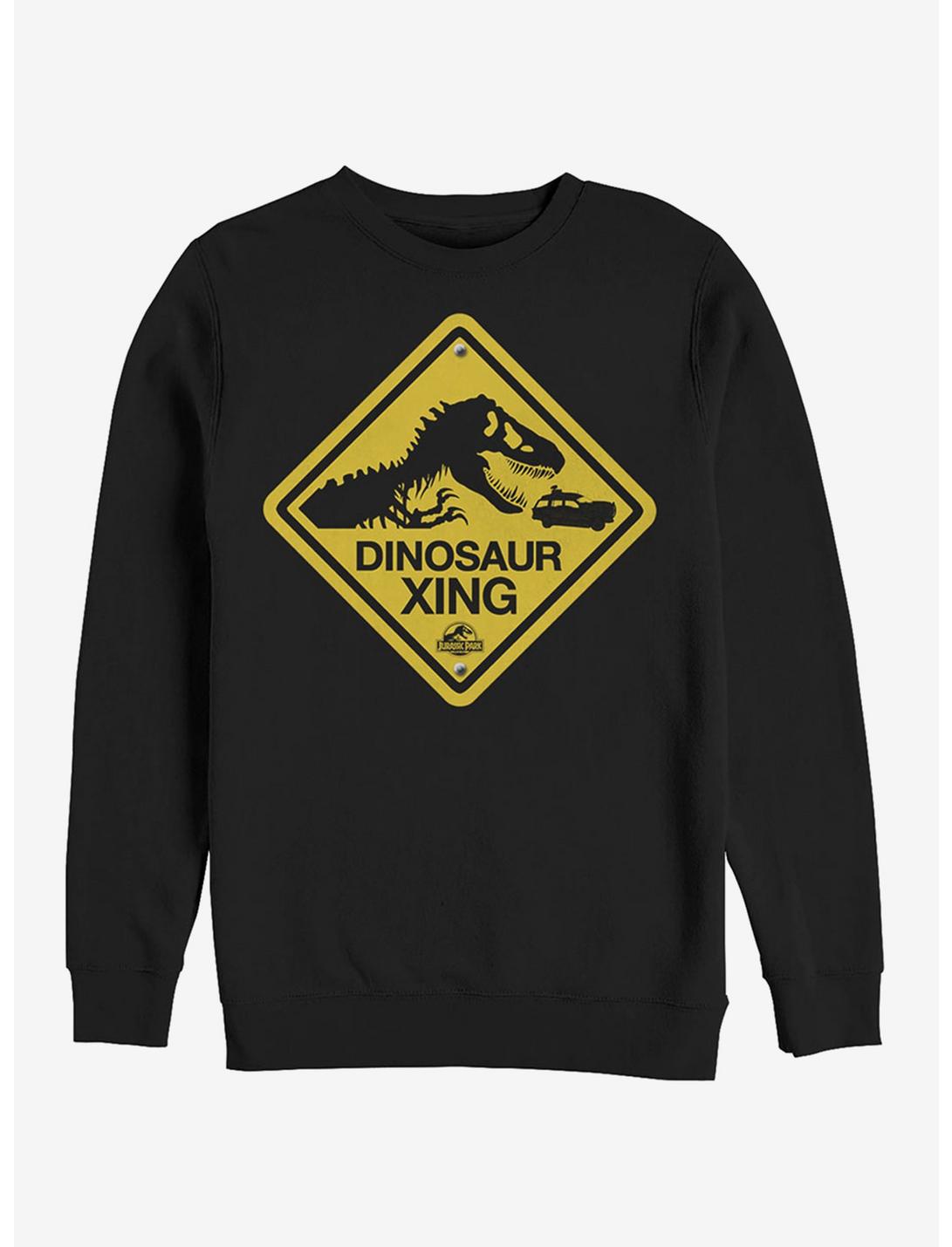 Dinosaur Crossing Sign Sweatshirt, BLACK, hi-res