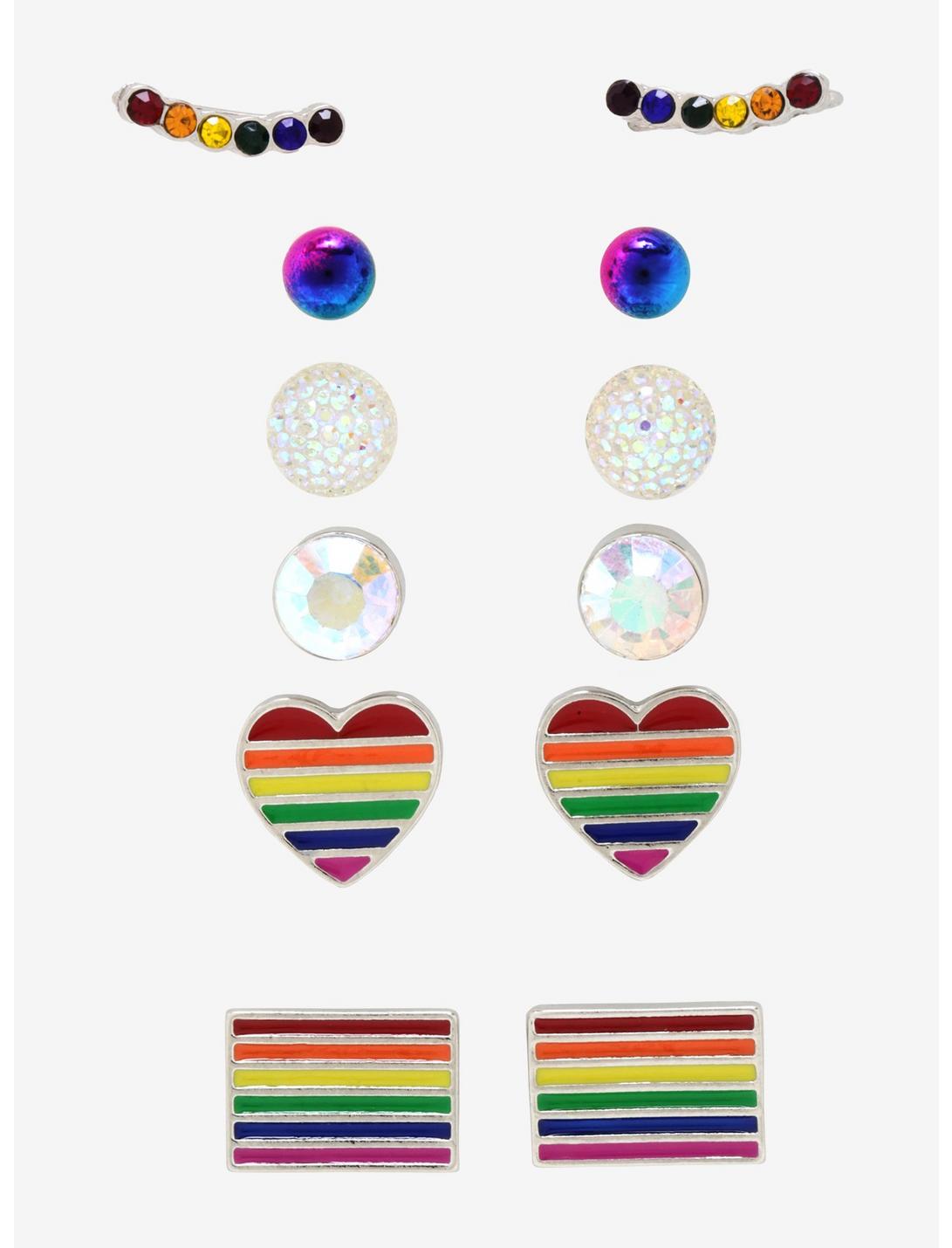 Rainbow Gem Hearts Earring Set, , hi-res