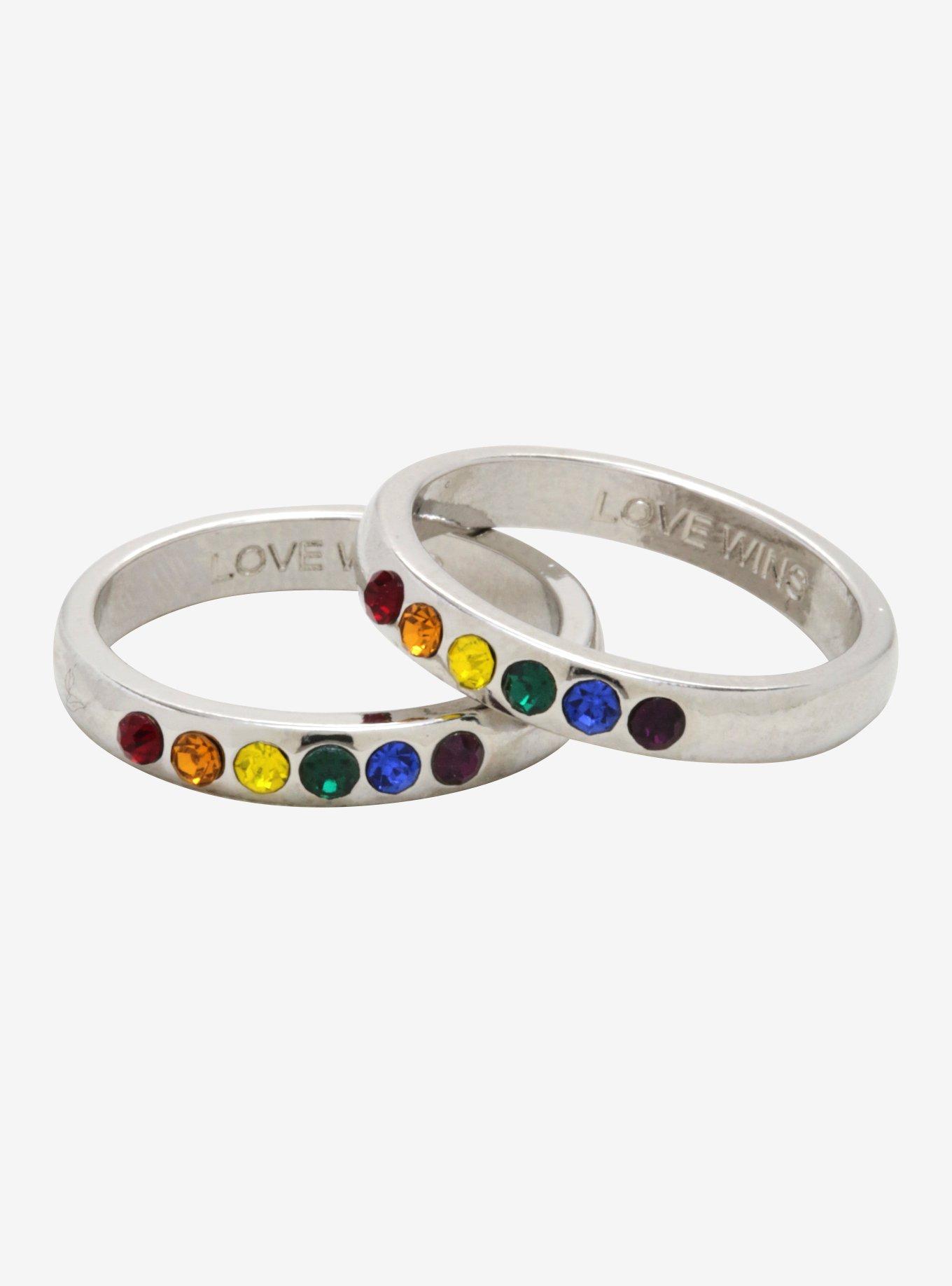 Love Wins Rainbow CZ Gem Ring Set, , hi-res