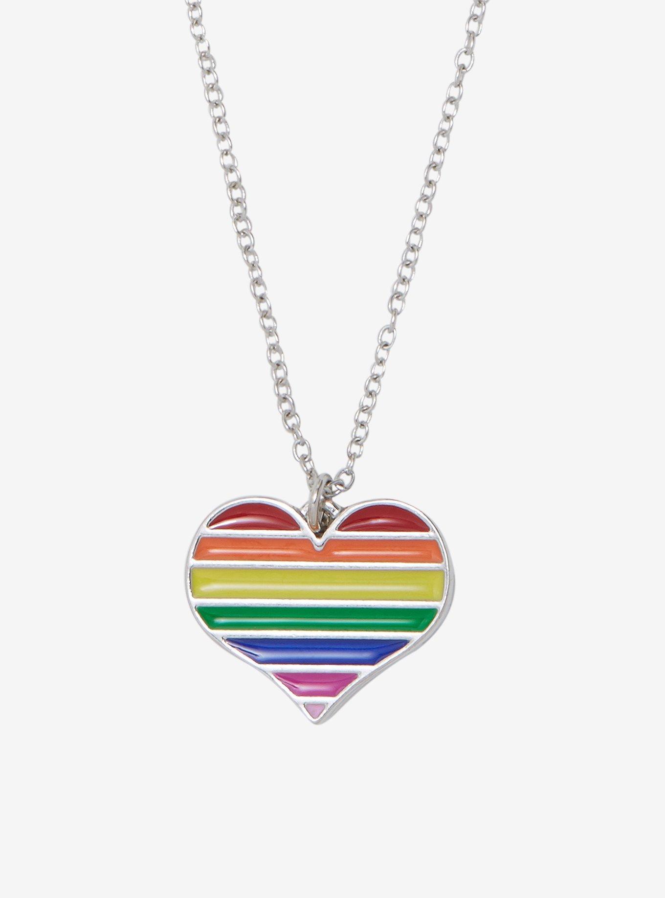 Rainbow Heart Dainty Charm Necklace, , hi-res