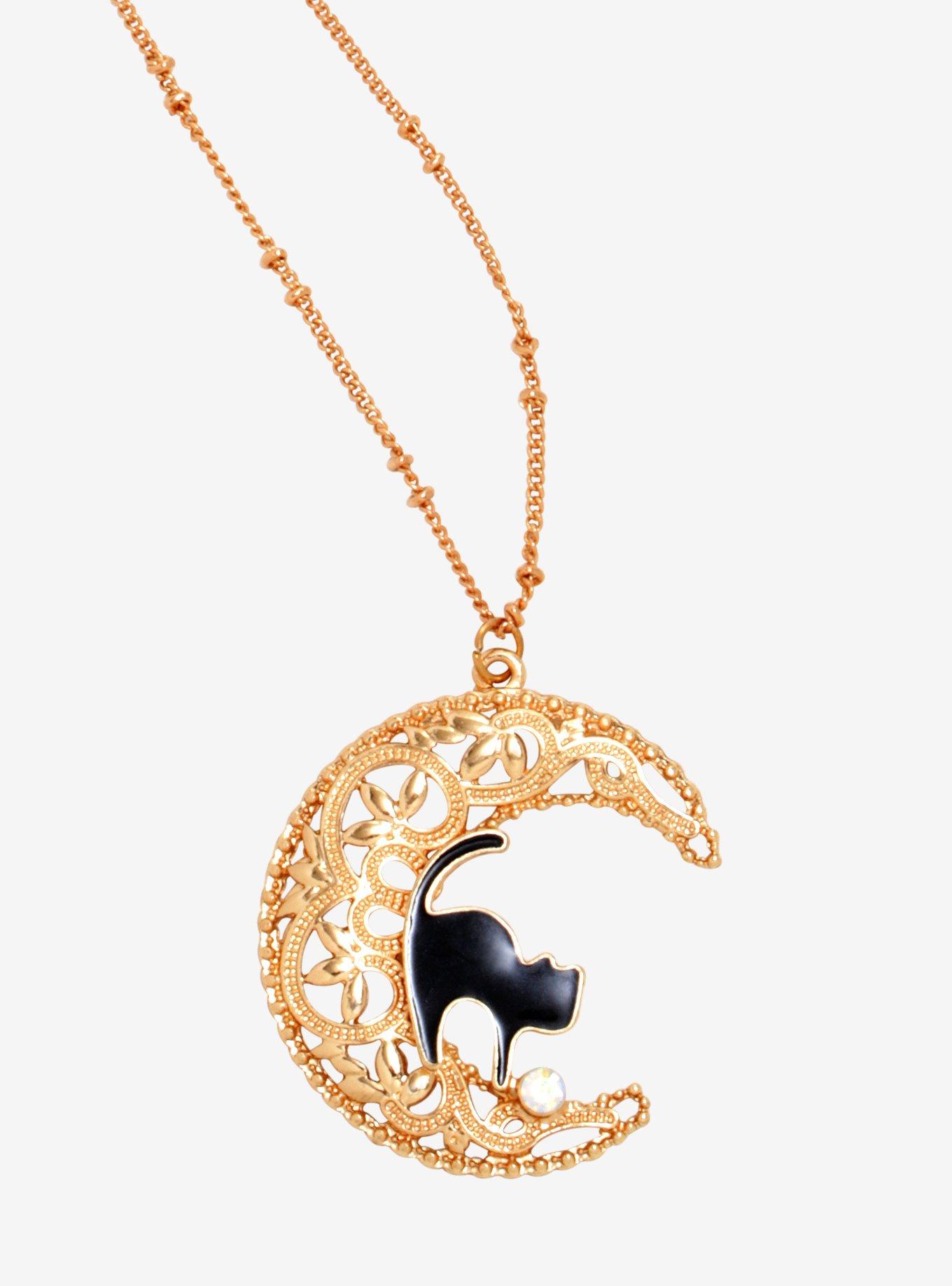 Cat crescent hot sale moon necklace