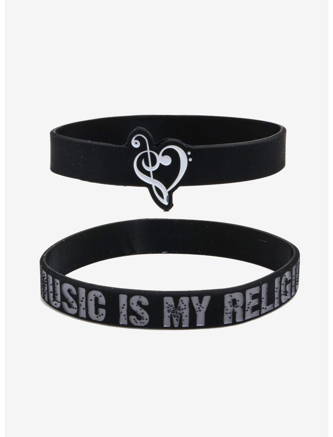 Music Is My Religion Treble Heart Rubber Bracelet Set, , hi-res