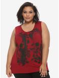 Red Double Skull & Roses Girls Tank Top Plus Size, BURGUNDY, hi-res