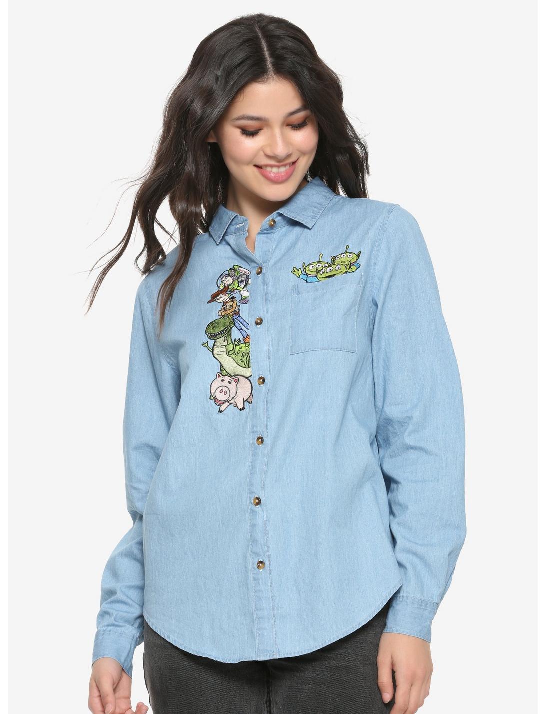 Disney Pixar Toy Story Chambray Womens Woven Button-Up - BoxLunch Exclusive, BLUE, hi-res