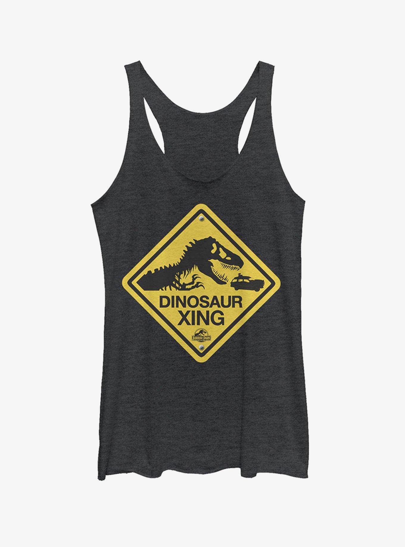 Dinosaur Crossing Sign Girls Tank, BLK HTR, hi-res