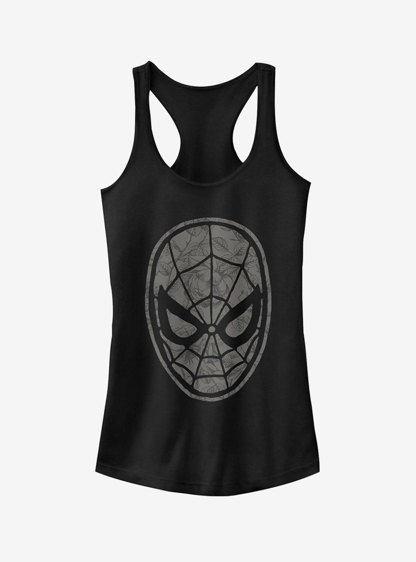 Marvel Spider-Man Grayscale Floral Print Girls Tank, BLACK, hi-res