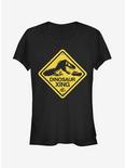 Dinosaur Crossing Sign Girls T-Shirt, BLACK, hi-res