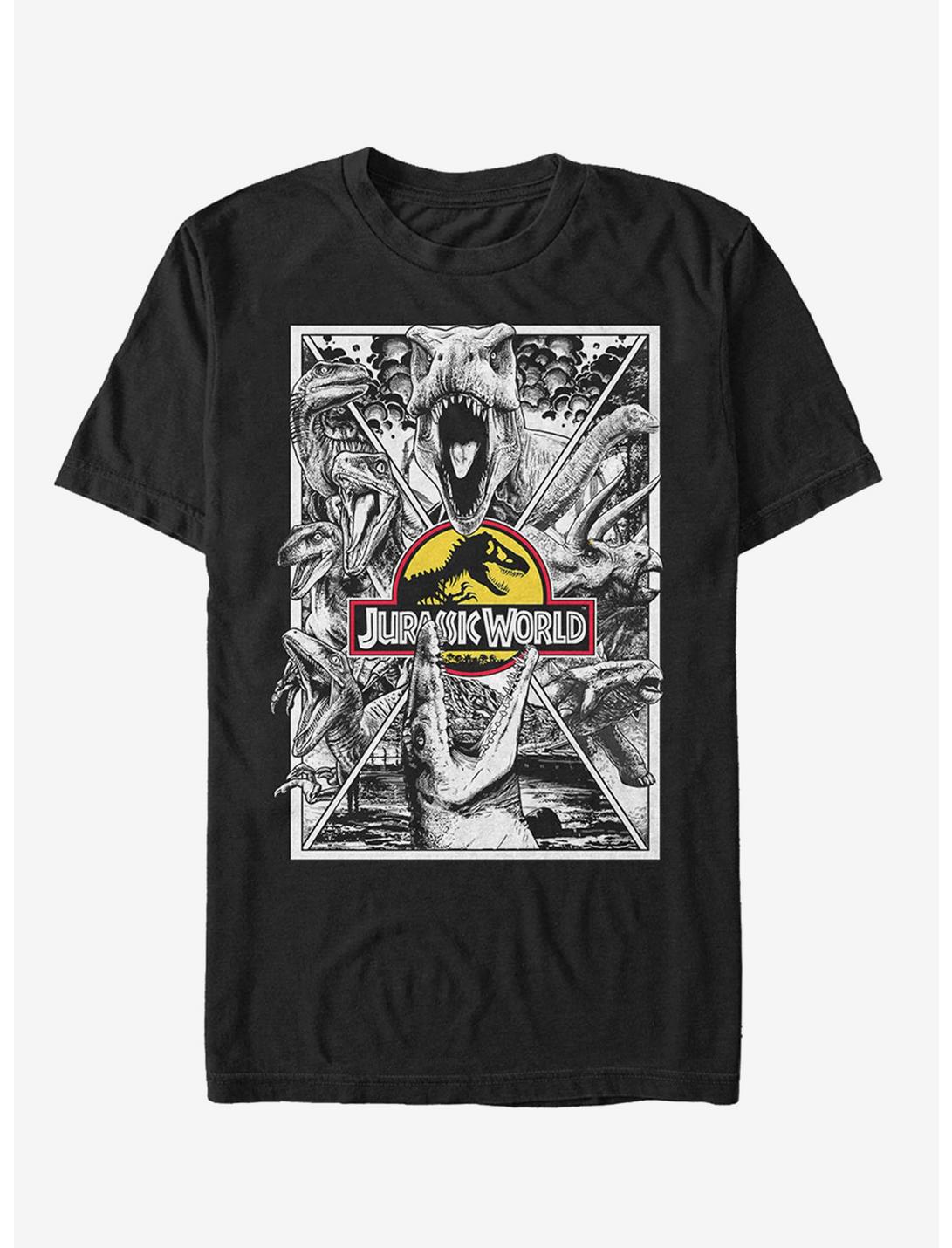 Grayscale Comic Print T-Shirt, BLACK, hi-res