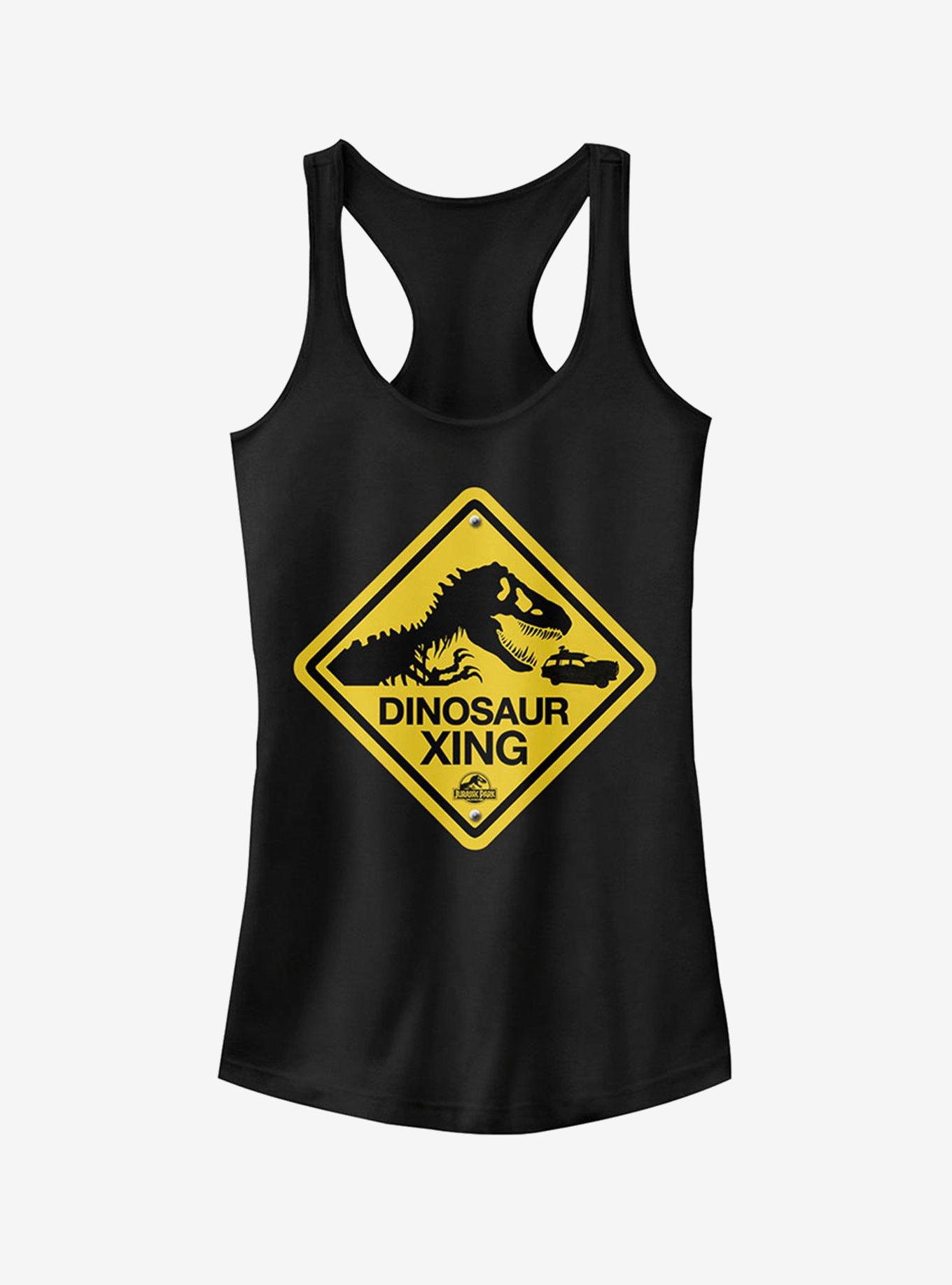 Dinosaur Crossing Sign Girls Tank, BLACK, hi-res