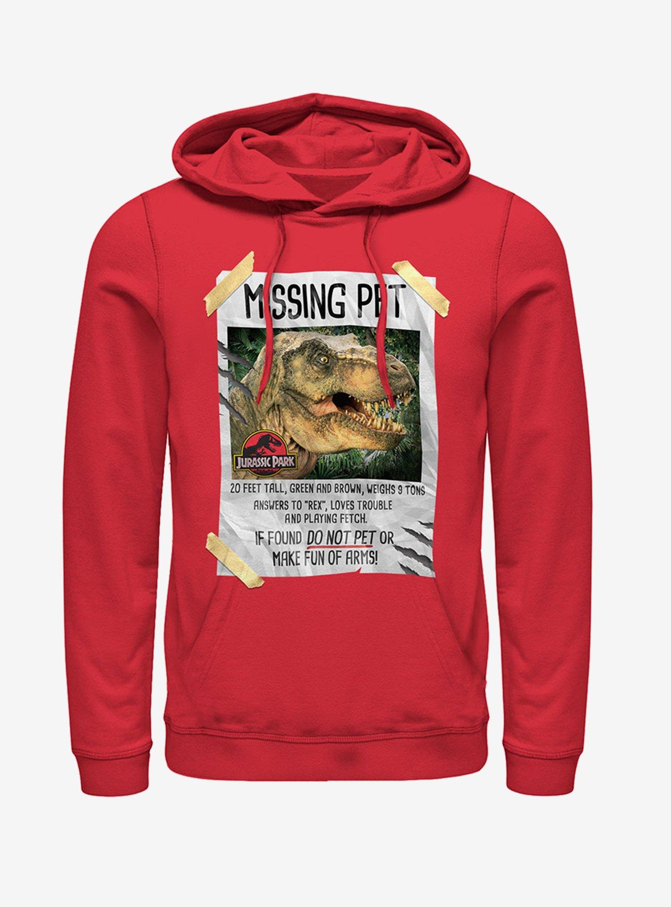 T. Rex Missing Pet Hoodie, RED, hi-res