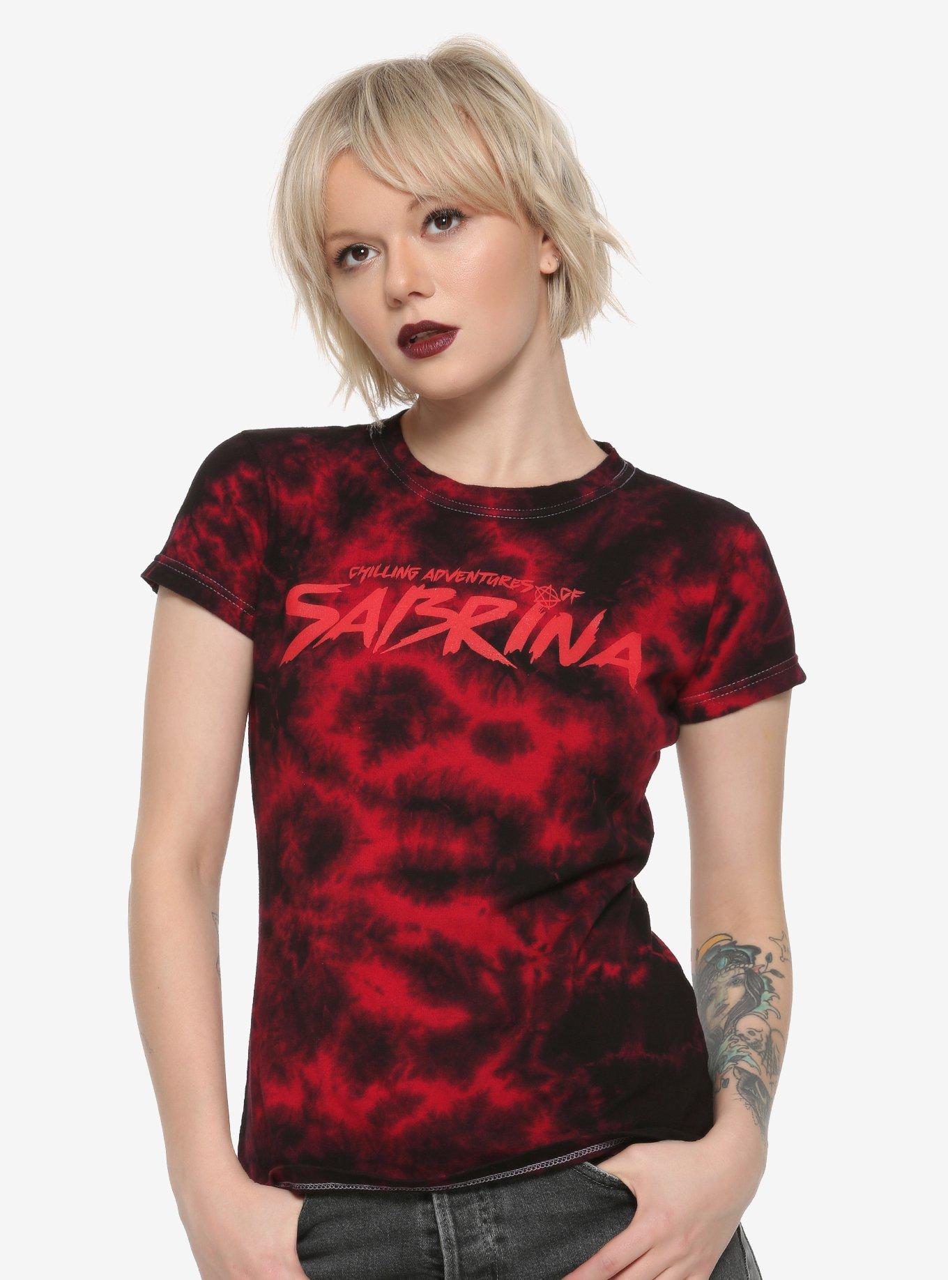 Chilling Adventures Of Sabrina Acid Wash Girls T-Shirt, RED, hi-res