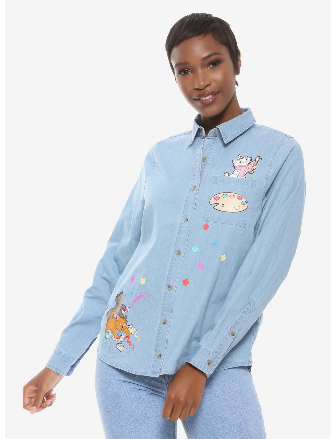 Disney The Aristocats Chambray Woven Button-Up - BoxLunch Exclusive, BLUE, hi-res