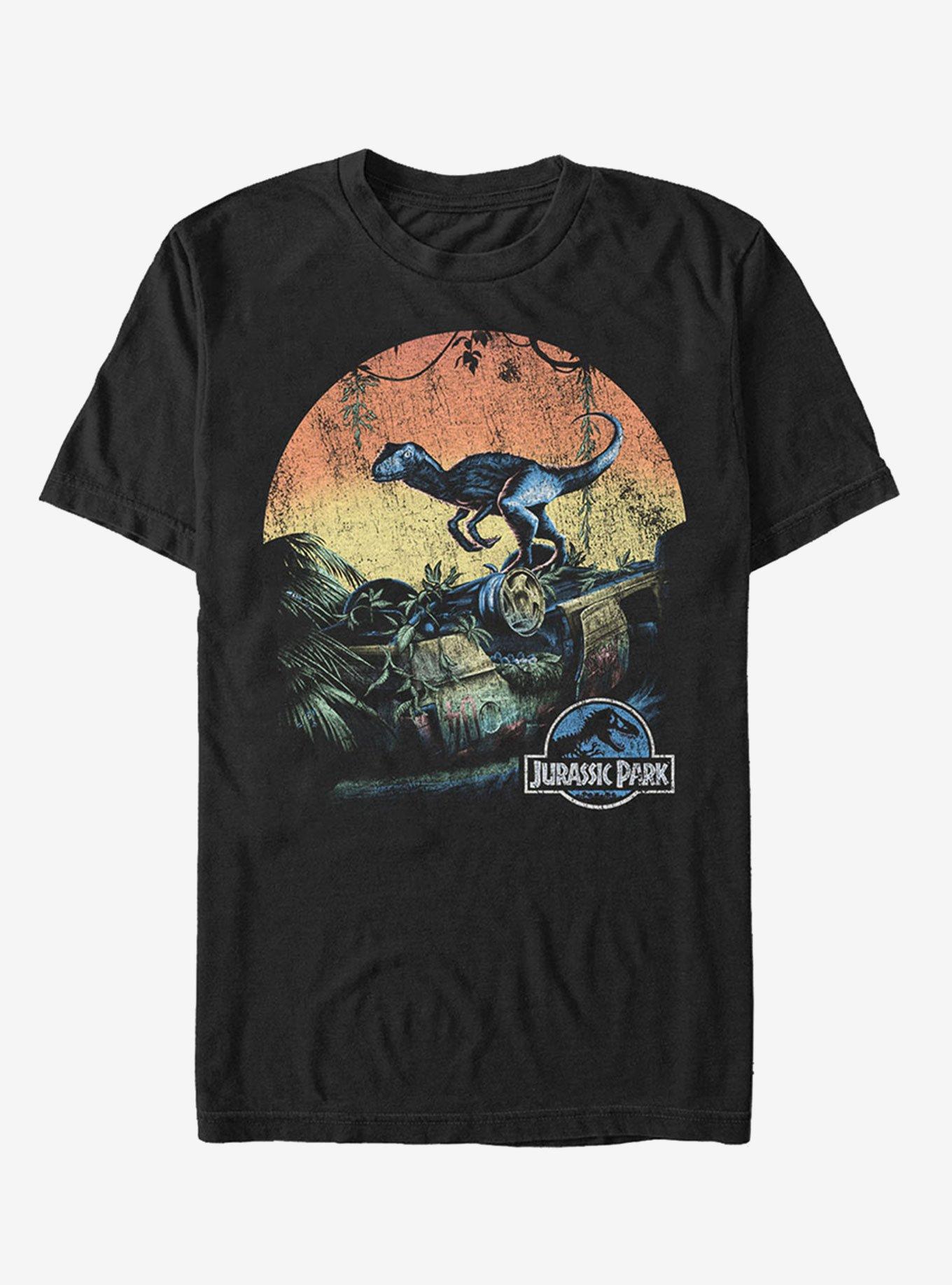 Retro Raptor Sunset T-Shirt, BLACK, hi-res