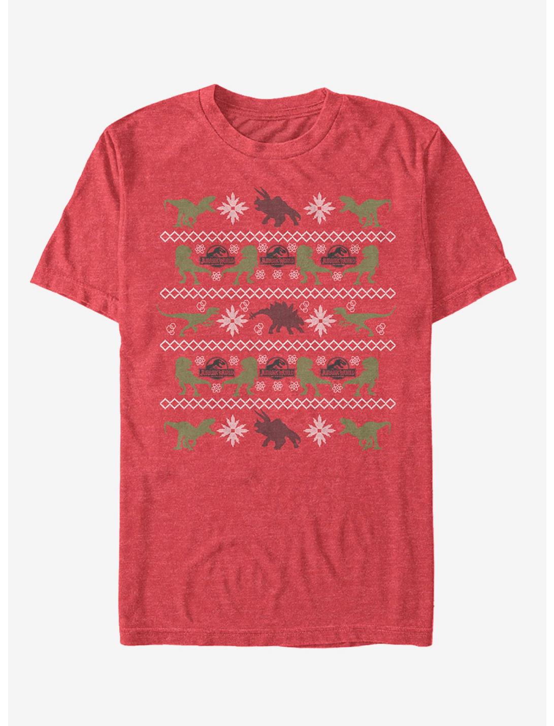 Velociraptor Ugly Christmas Sweater T-Shirt, RED HTR, hi-res