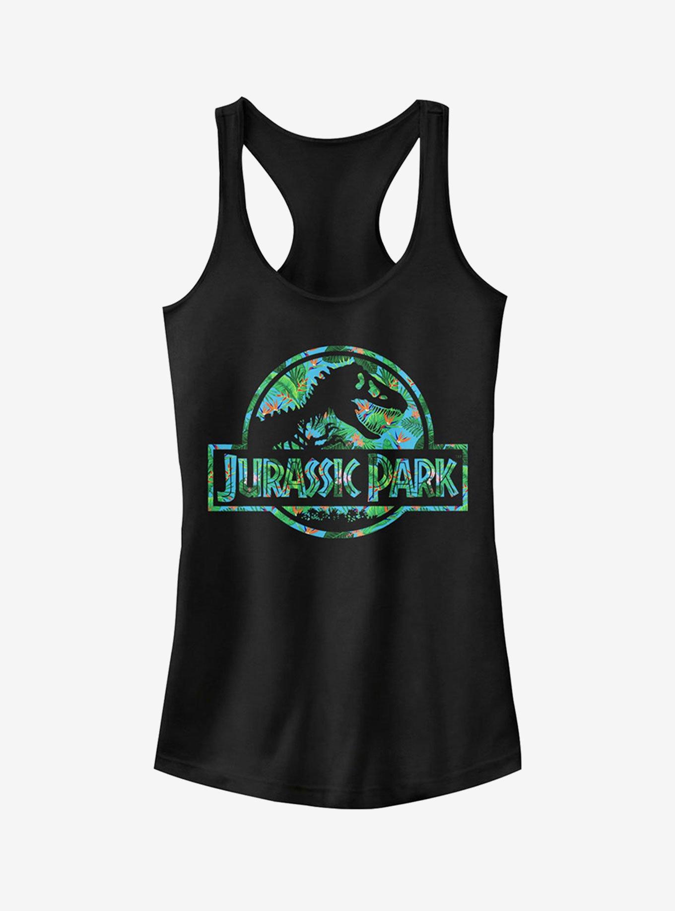 Floral T Rex Logo Girls Tank, BLACK, hi-res