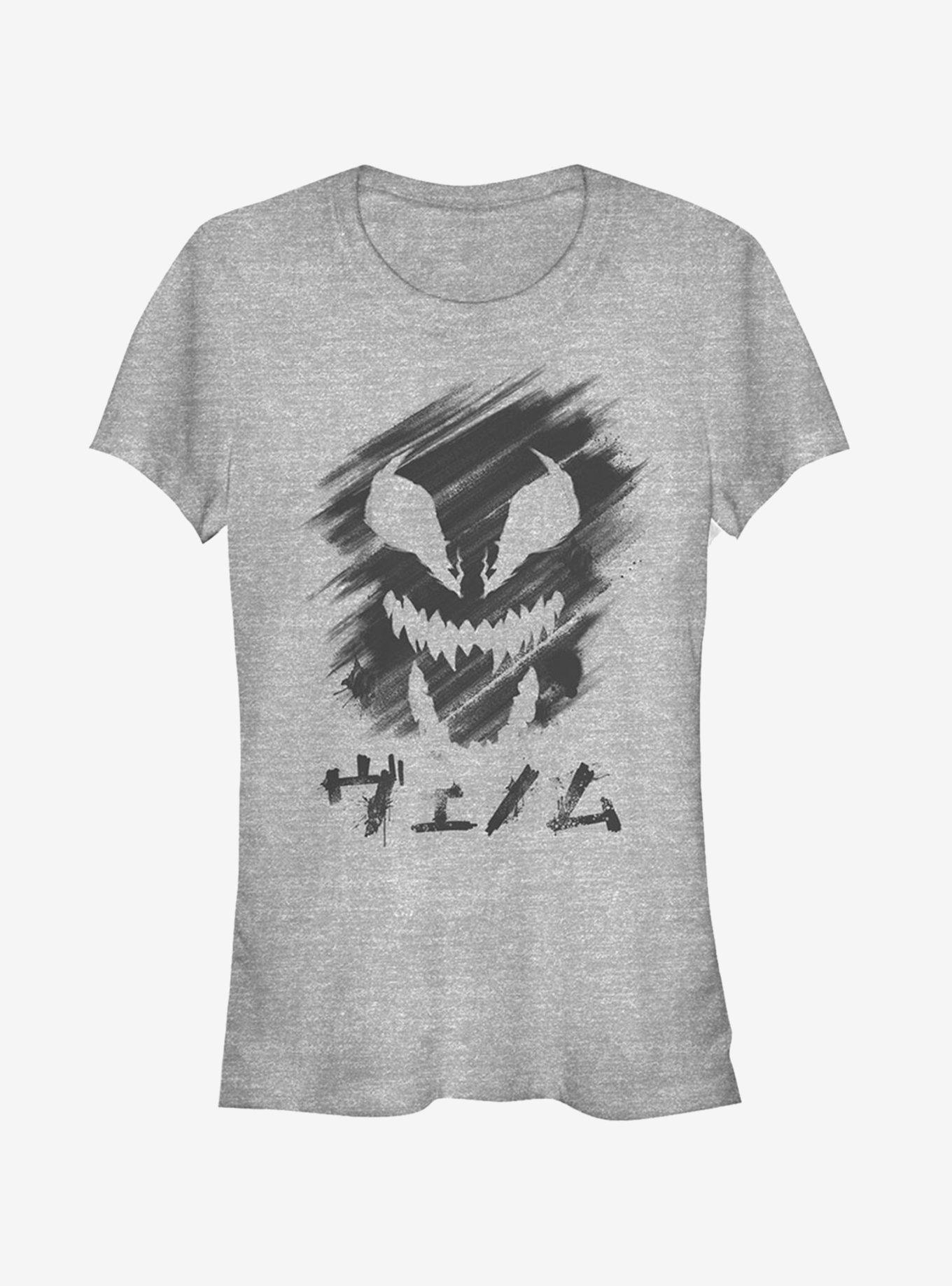 Marvel Venom Japanese Text Character Smudge Girls T-Shirt, ATH HTR, hi-res