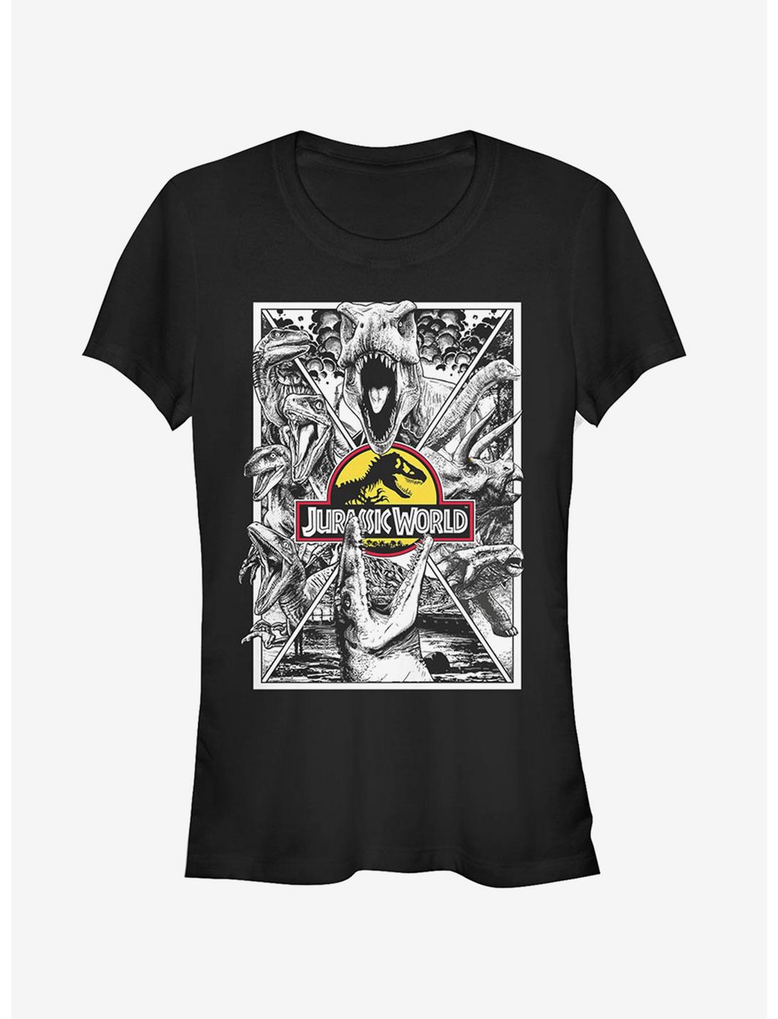Grayscale Comic Print Girls T-Shirt, BLACK, hi-res