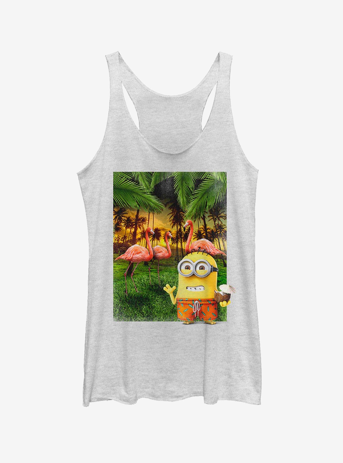 Minion Flamingo Vacation Girls Tank, WHITE HTR, hi-res