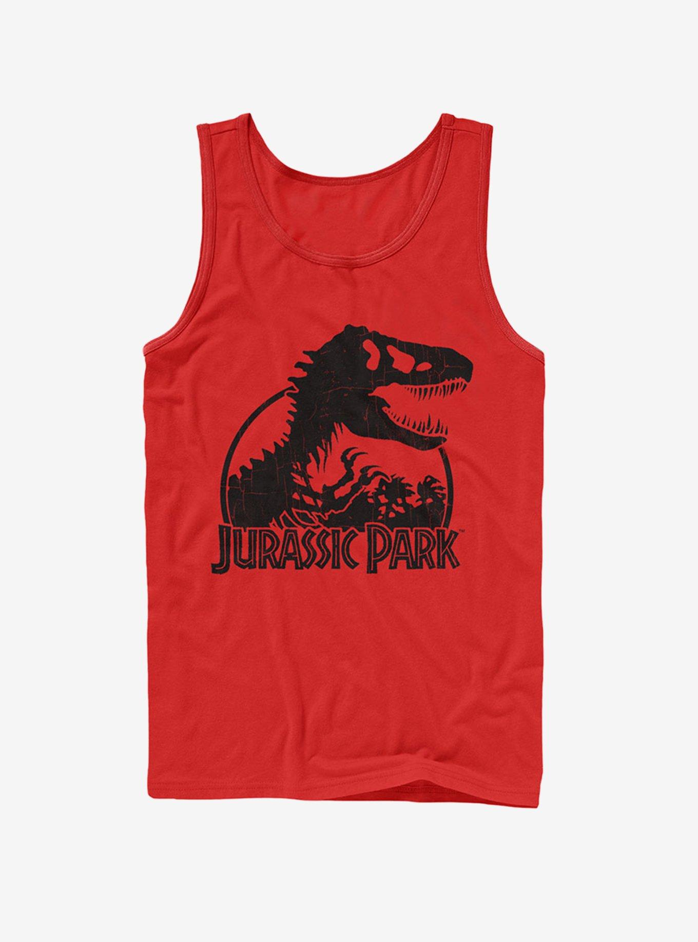 Dino Skeleton Silhouette Logo Tank, RED, hi-res