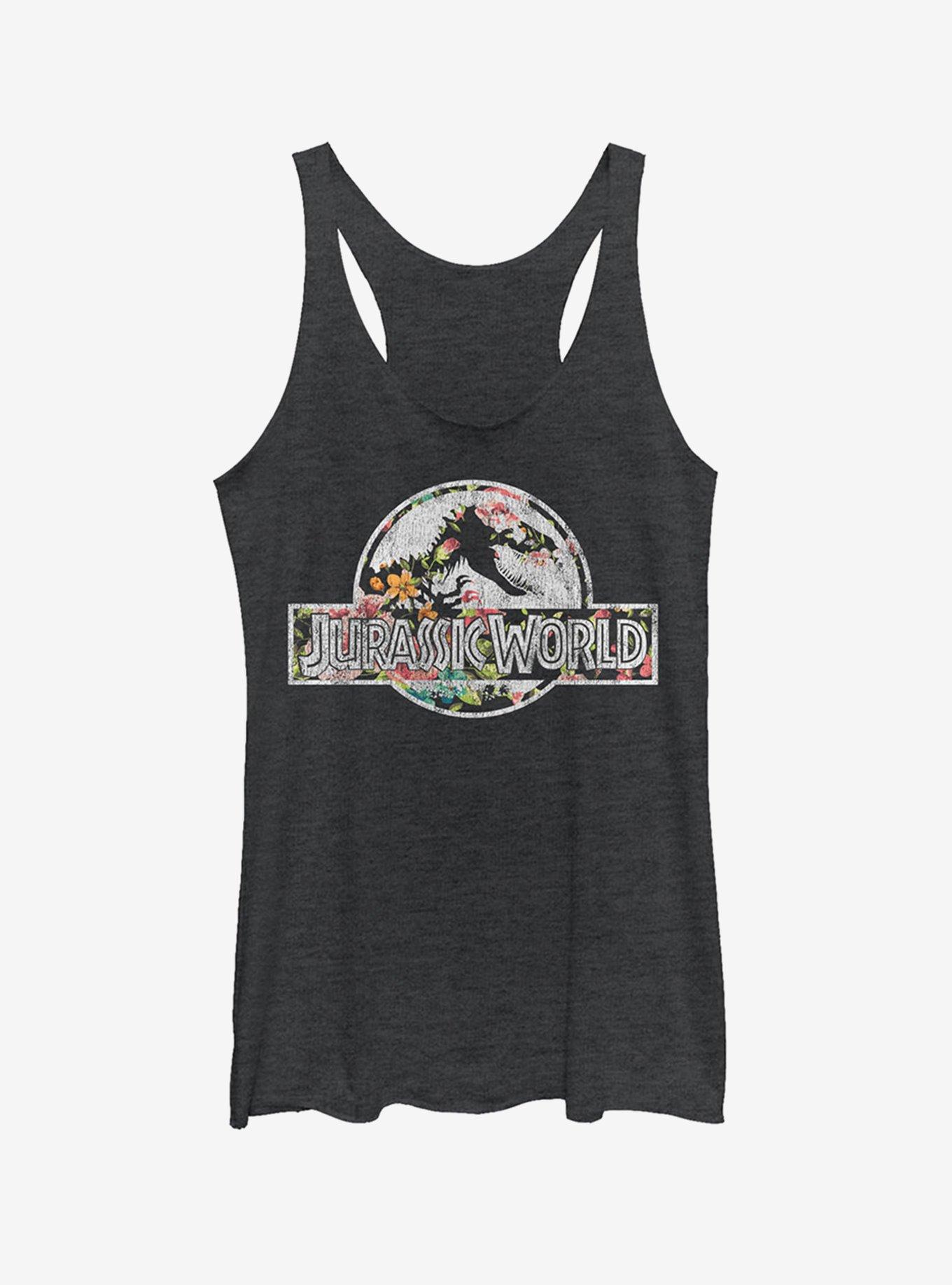 Jurassic World Vintage Tropical Logo Girls Tank, BLK HTR, hi-res