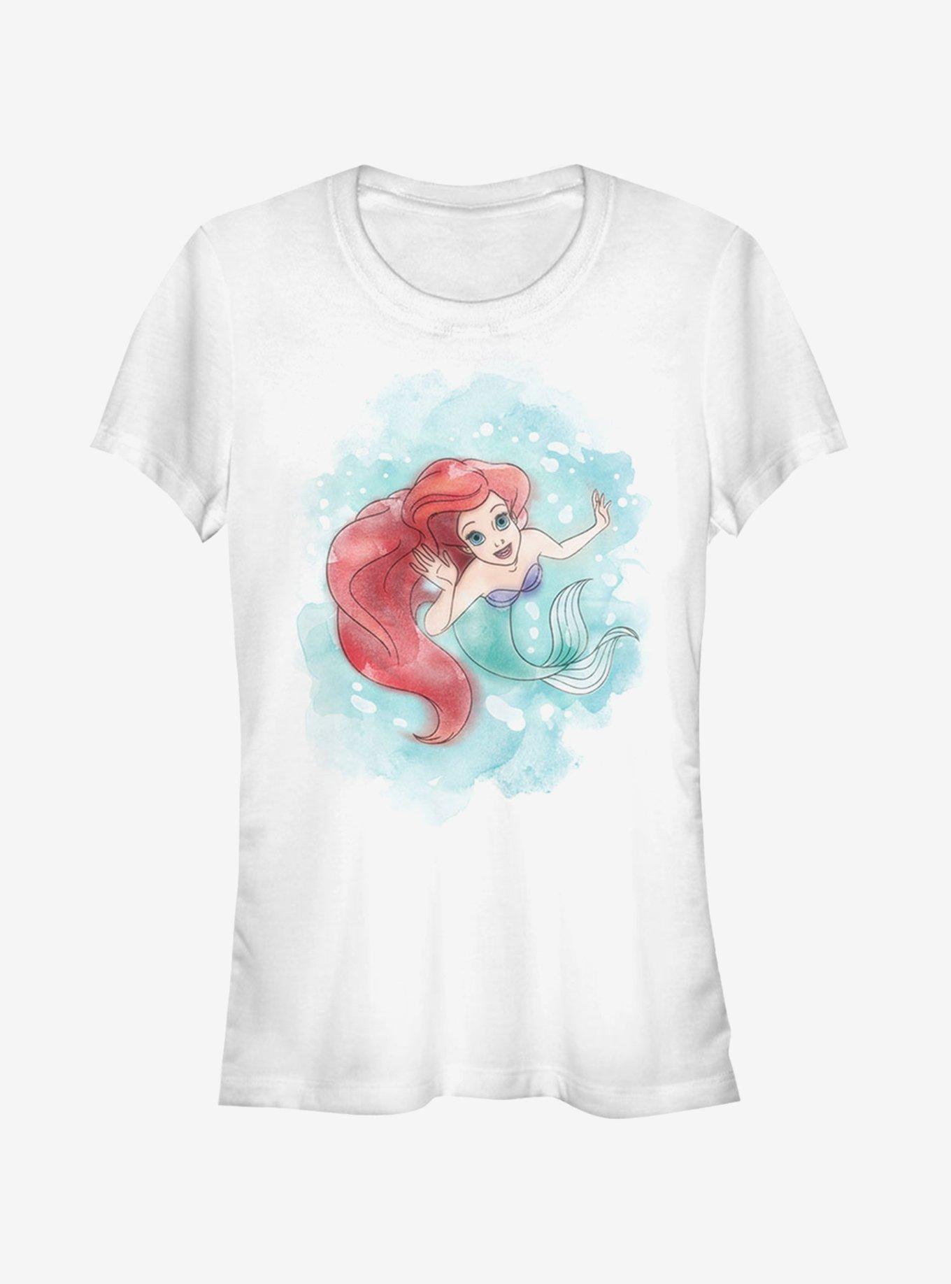Disney Ariel Watercolor Print Girls T Shirt White Hot Topic