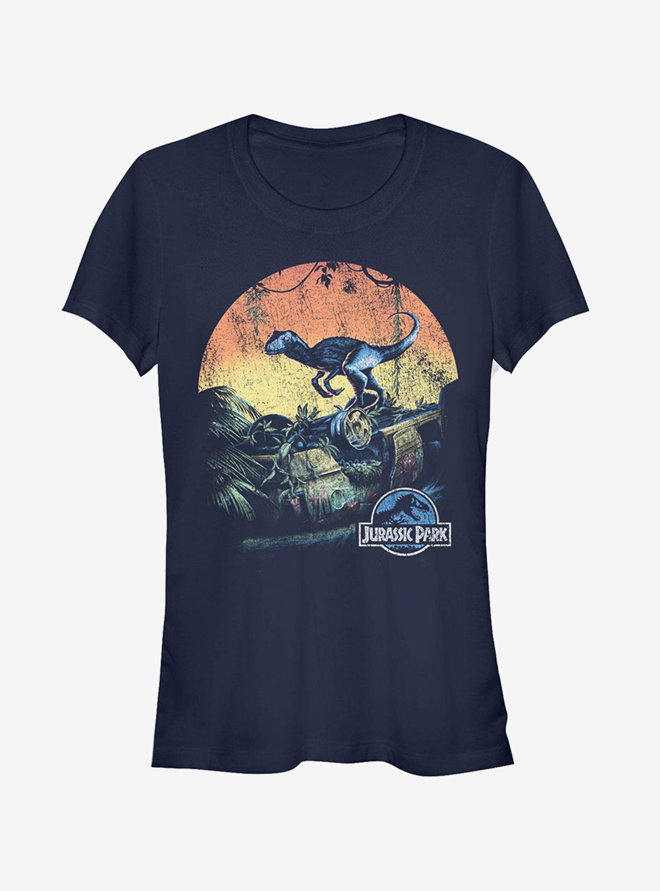 Retro Raptor Sunset Girls T-Shirt, NAVY, hi-res