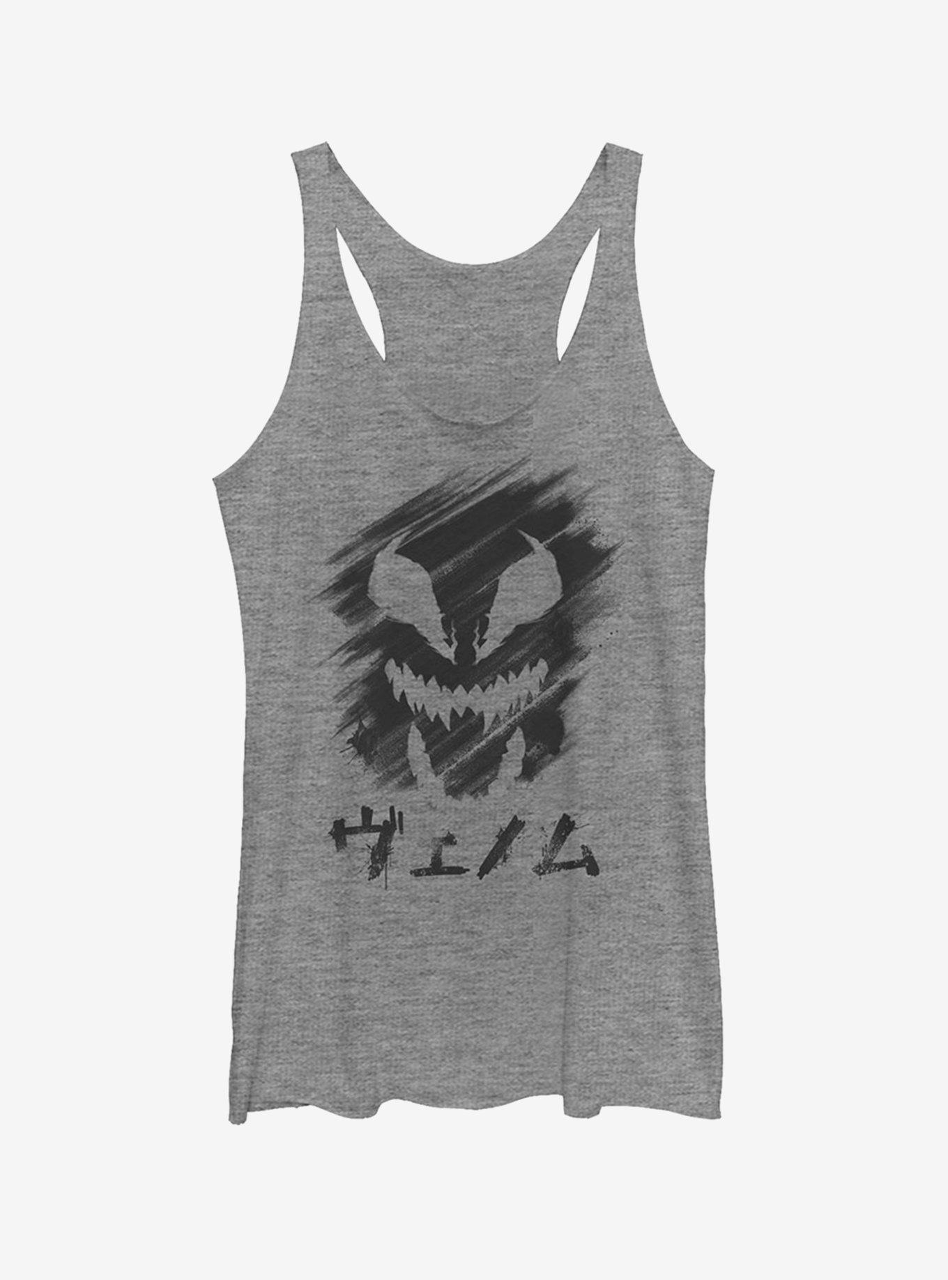 Marvel Venom Japanese Text Character Smudge Girls Tank, GRAY HTR, hi-res