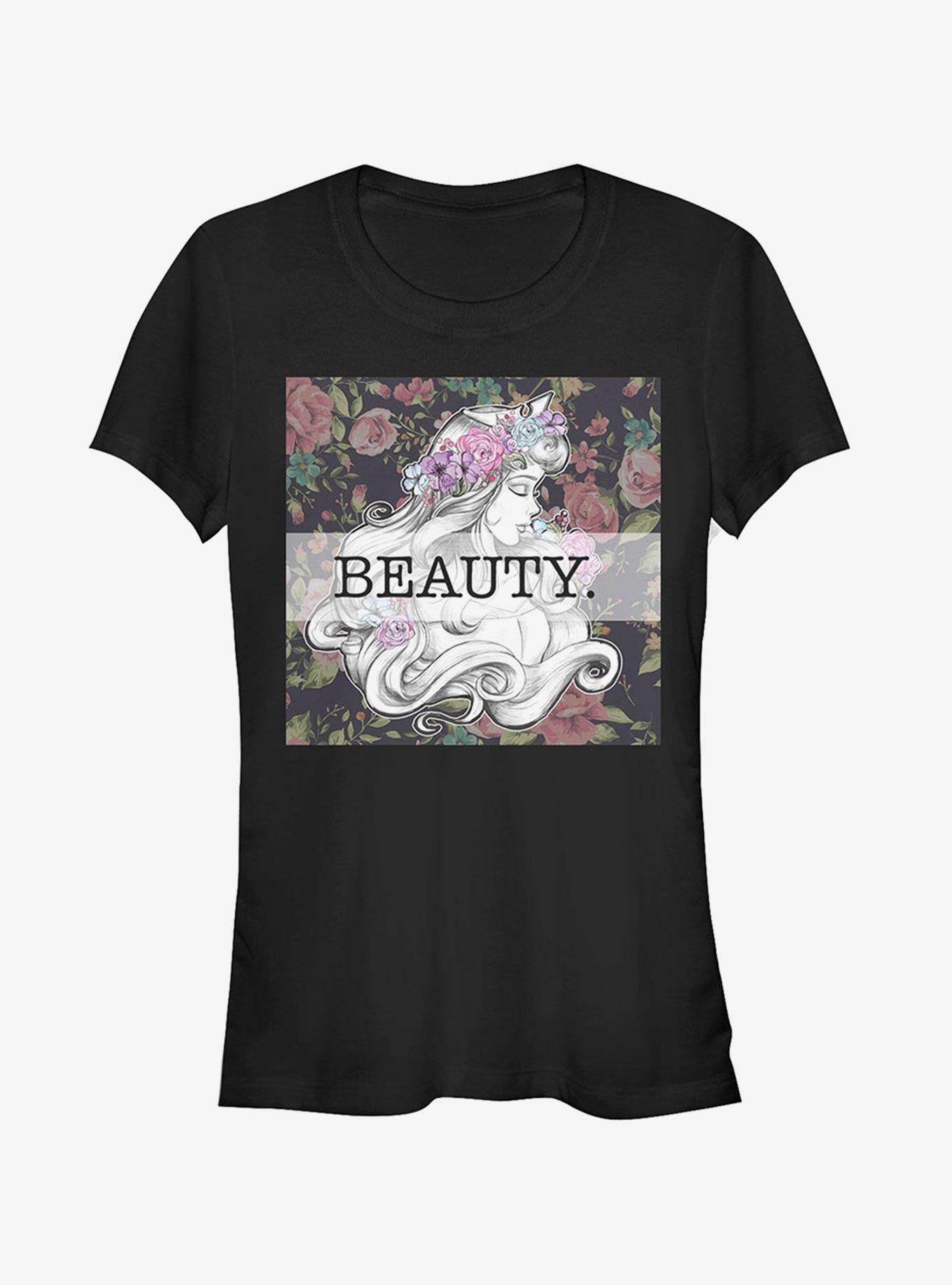 Disney Aurora Floral Print Girls T-Shirt, BLACK, hi-res