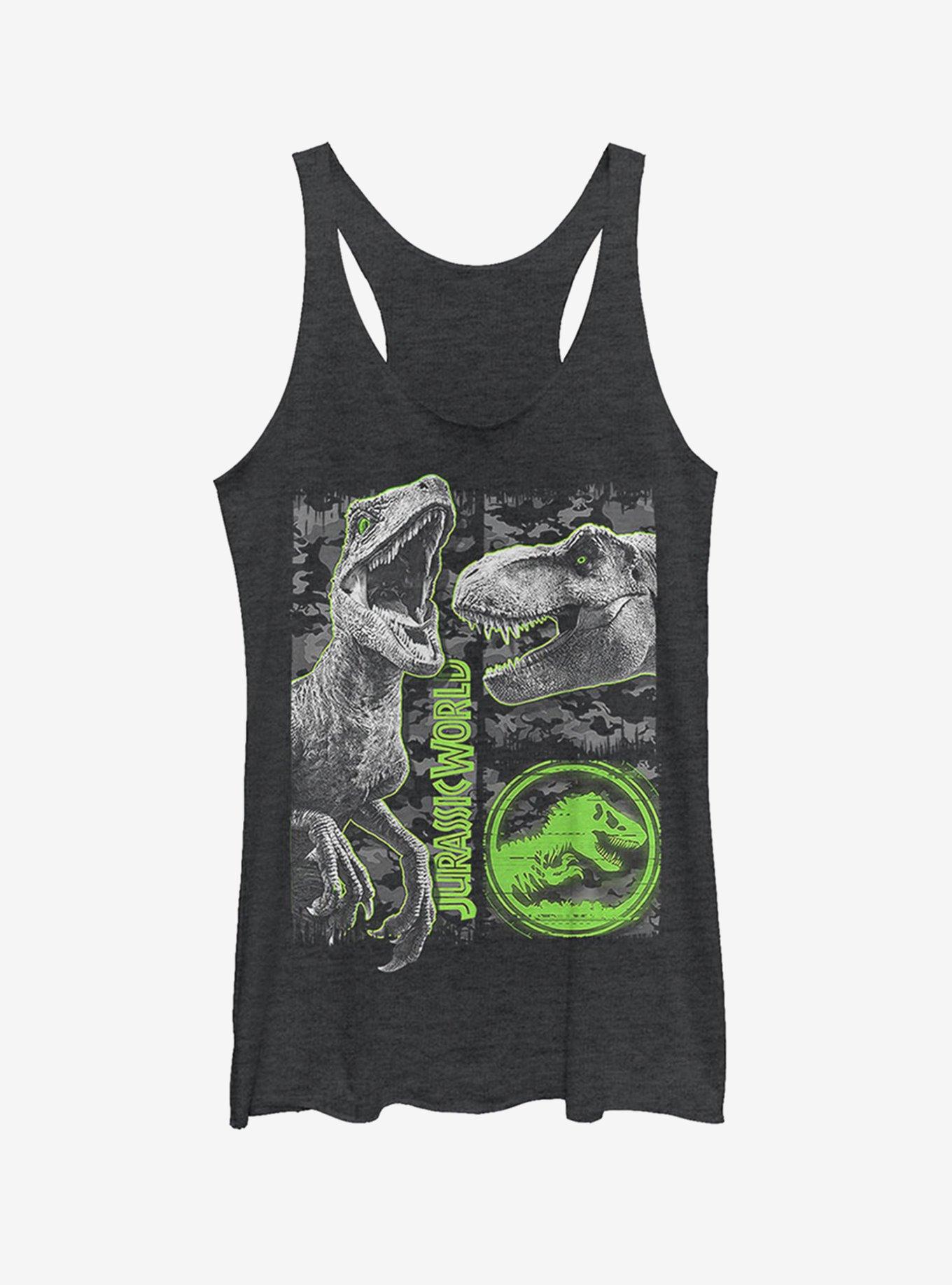 Jurassic World Fallen Kingdom Camo Print Dinosaurs Girls Tank, BLK HTR, hi-res