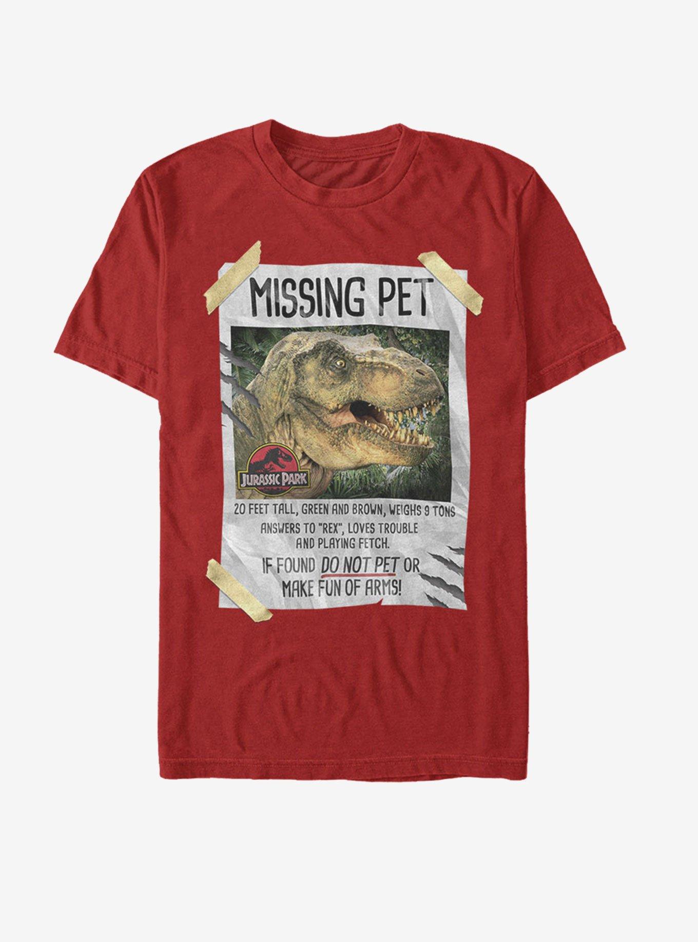 Jurassic Park Missing Pet T-Shirt, RED, hi-res