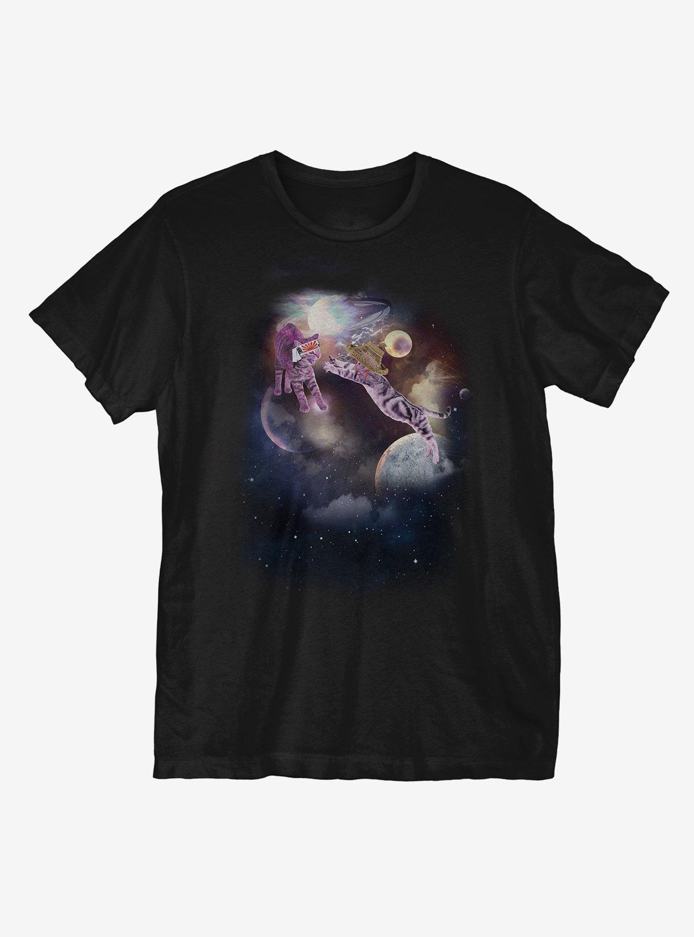 Cat Fight In Space T-Shirt , BLACK, hi-res